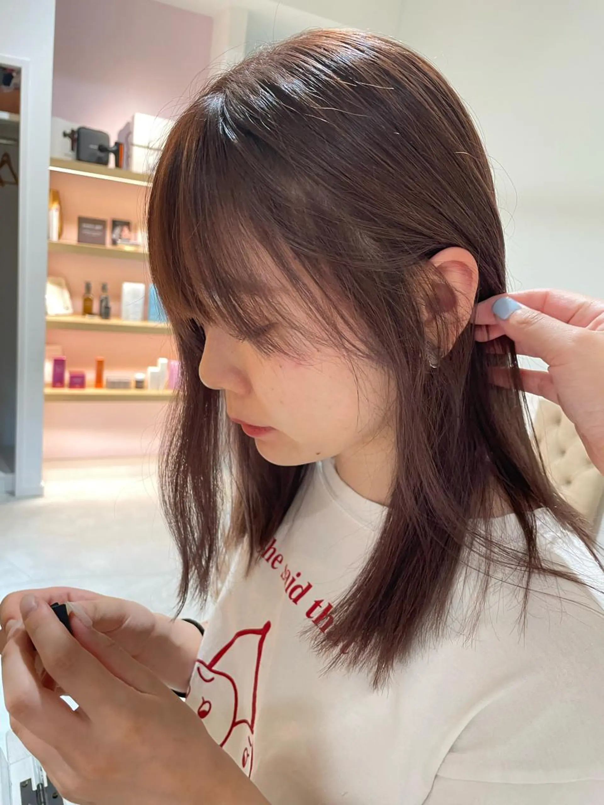 ミディアム カラー ベージュカラー ピンクカラー ピンクベージュ カット ヘアカラー トリートメント ヘッドスパ noa ☪︎のヘアスタイル