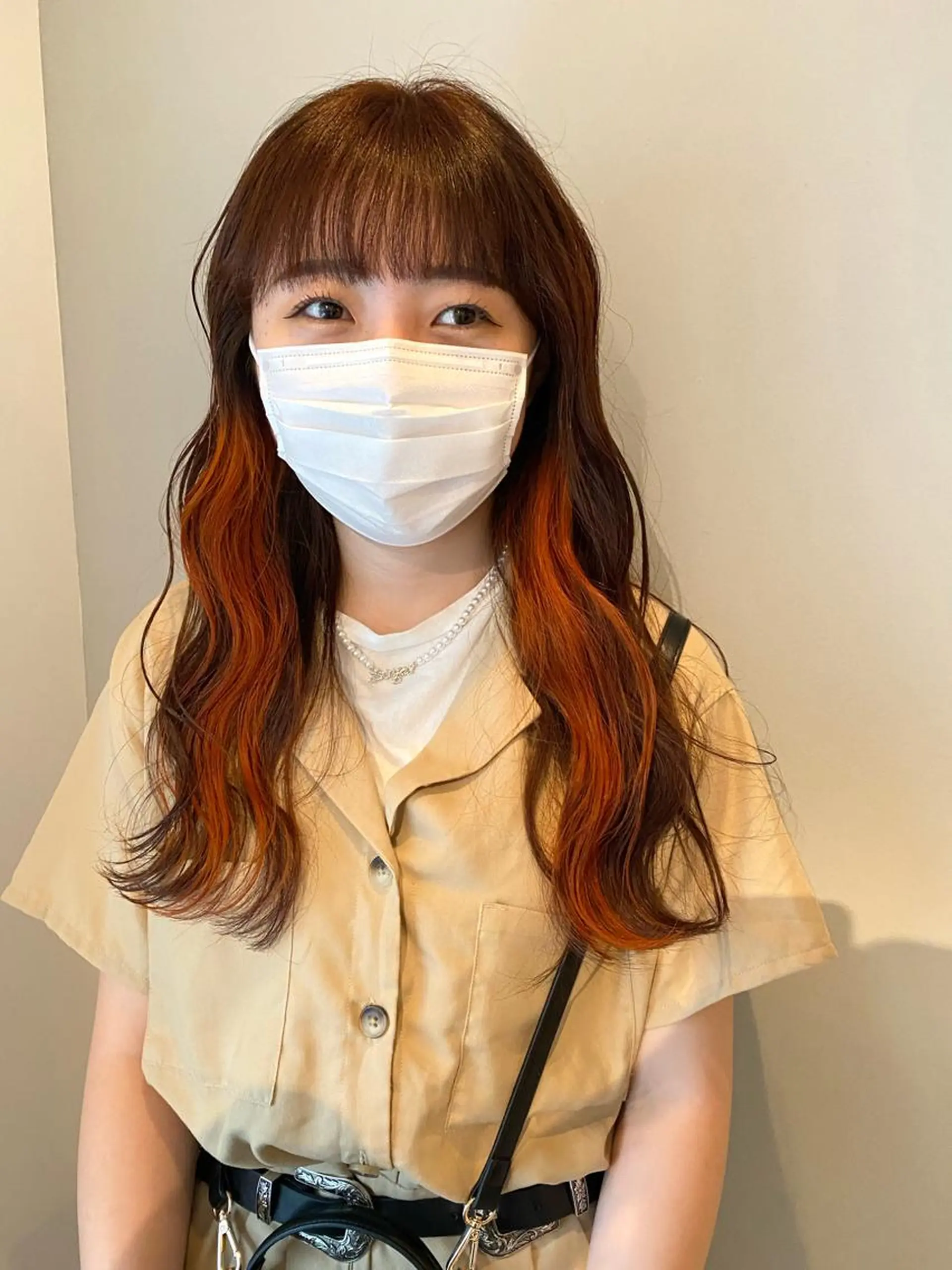 ロング カラー パーマ ヘアアレンジ ブリーチ インナーカラー オレンジ インナーカラー/ KANAのヘアスタイル