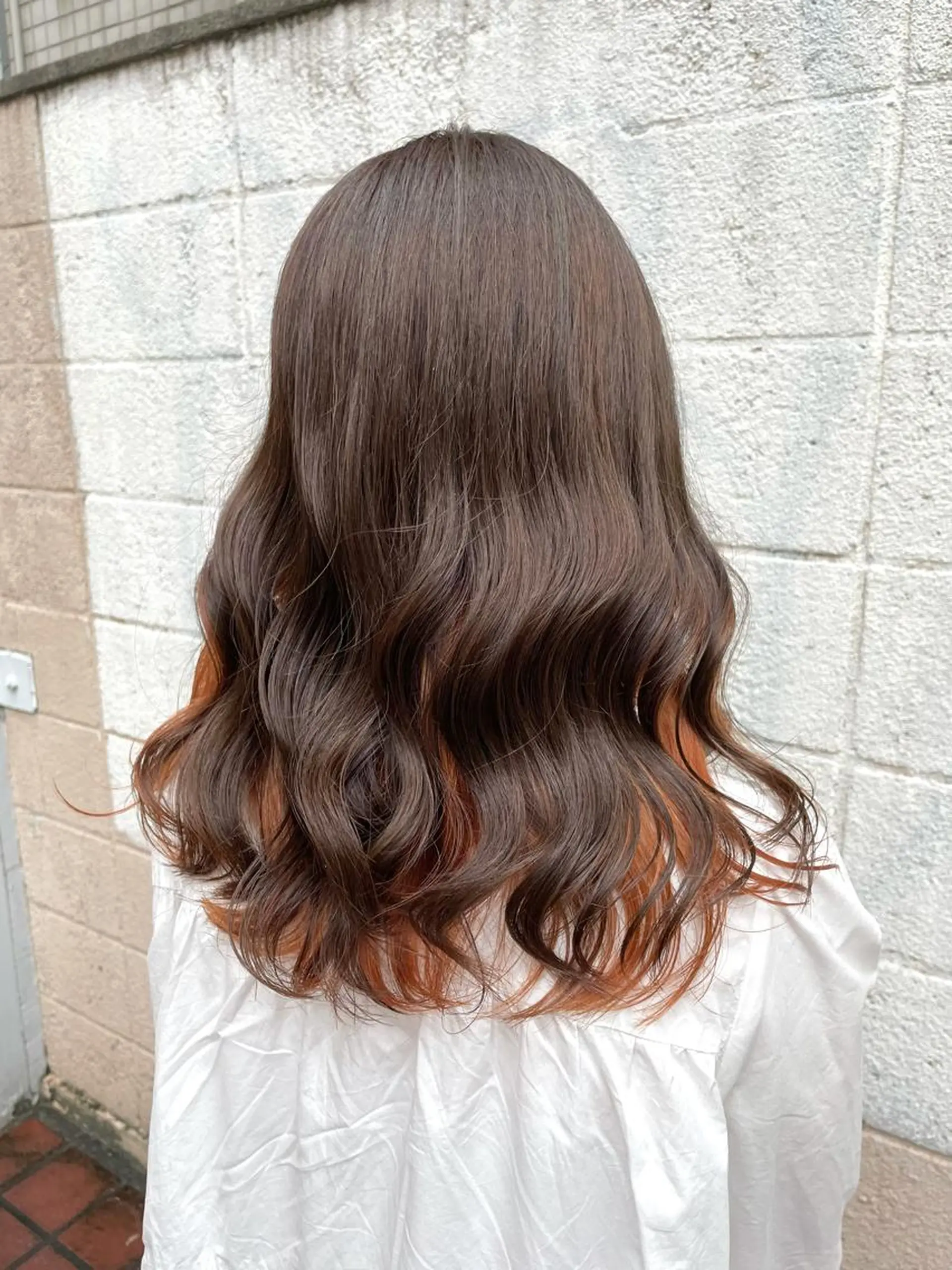 ロング カラー オレンジ ヘアカラー トリートメント ヘアアレンジ にいた　かづしげのヘアスタイル