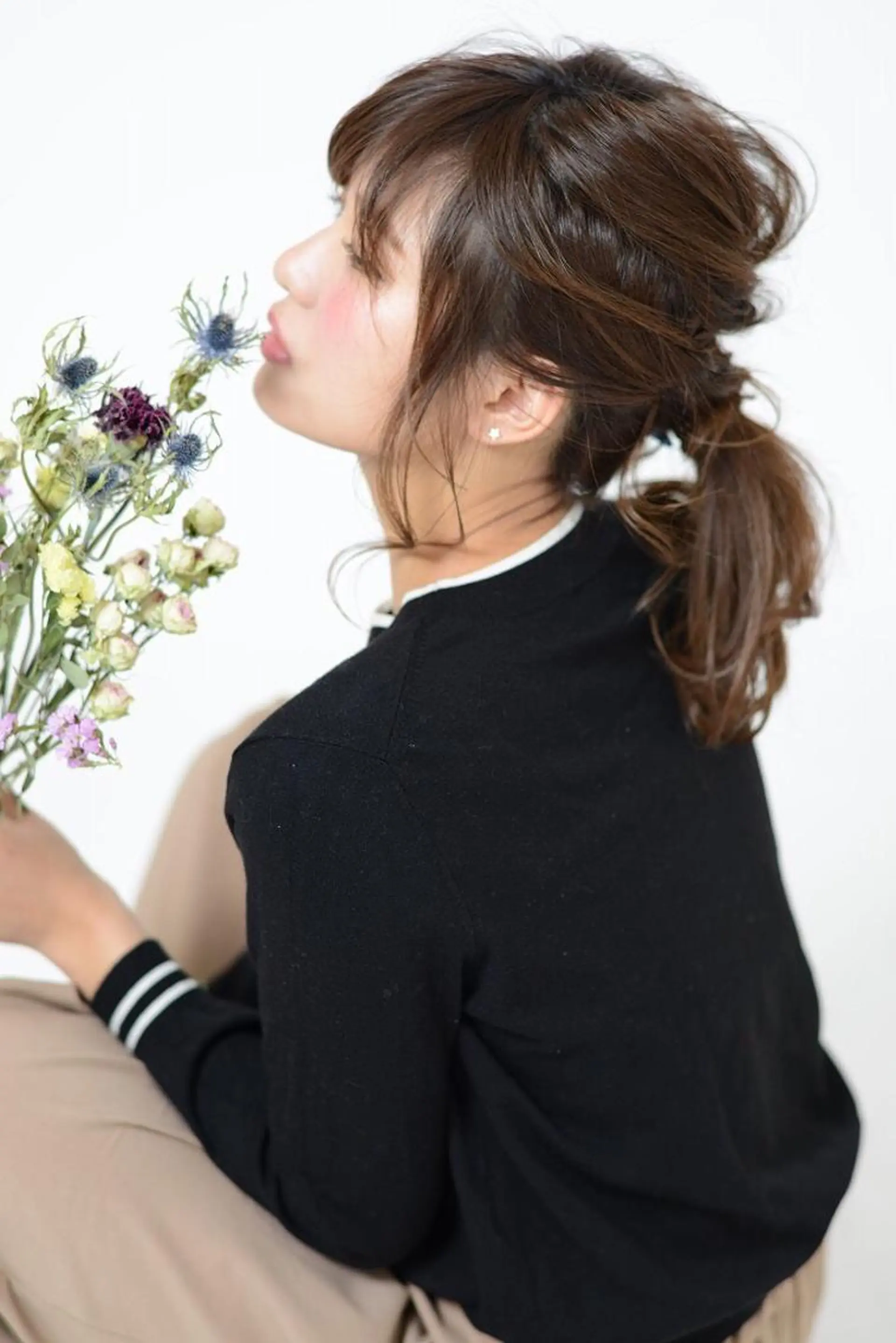 カラー ヘアアレンジ ポニーテール 髪質改善、エクステ 山口卓哉のヘアスタイル