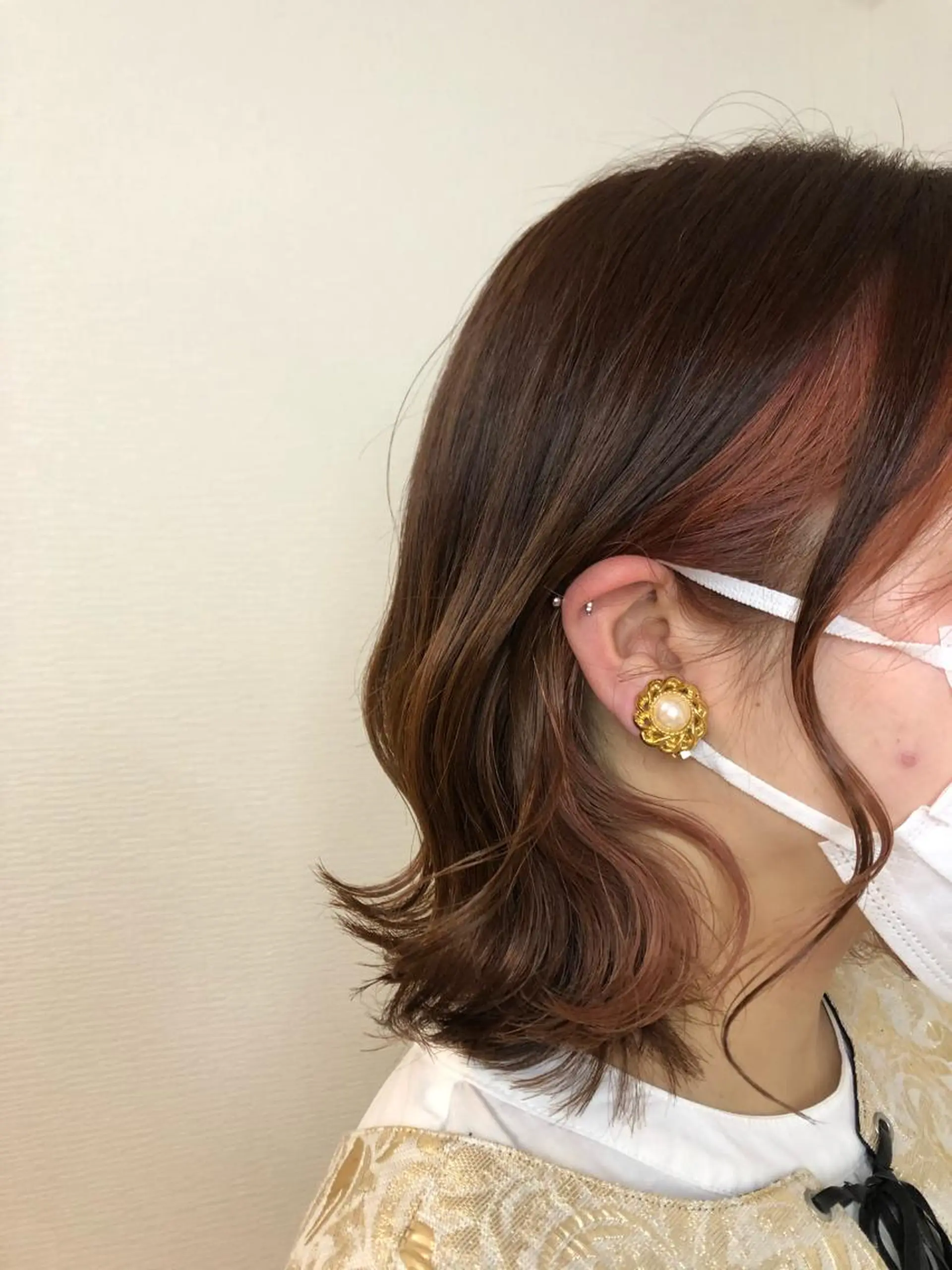 ミディアム カラー ベージュカラー ブラウンカラー インナーカラー オレンジ オレンジブラウン 🤍中野 レオ🤍のヘアスタイル