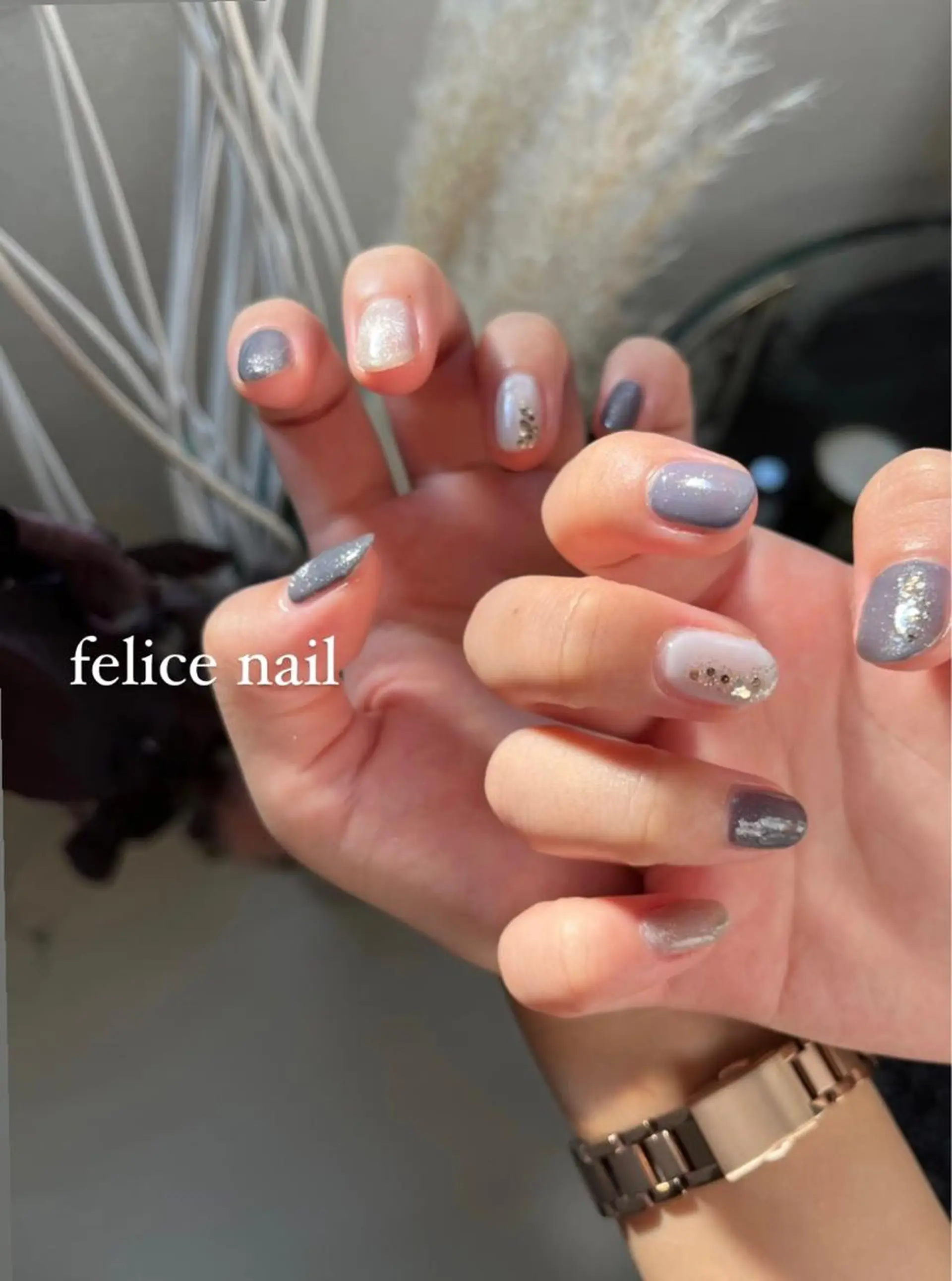 ネイル ブルー マグネットネイル シルバー felice nailのネイルデザイン