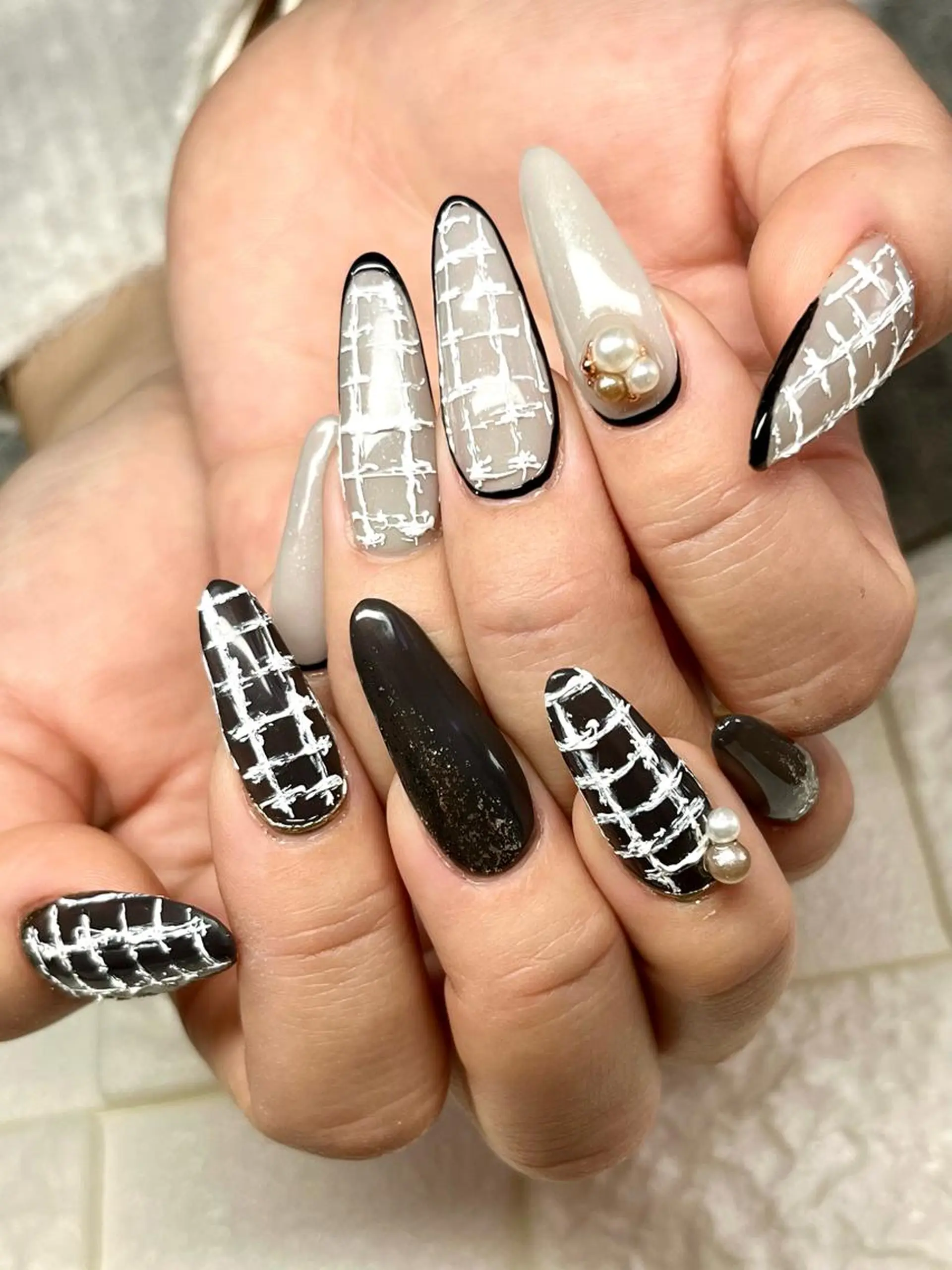 ロング ネイル ツイードネイル ハンドネイル まり りぃ〜んのネイルデザイン