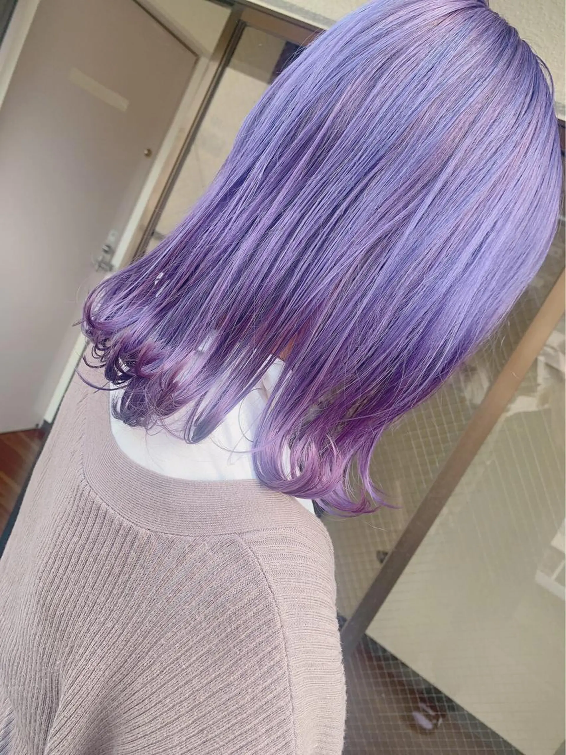 ミディアム カラー ヘアアレンジ キッズ アディクシーカラー バレイヤージュ ミストバング ベージュカラー 黒髪 カラー特化サロン Eir心斎橋のヘアスタイル