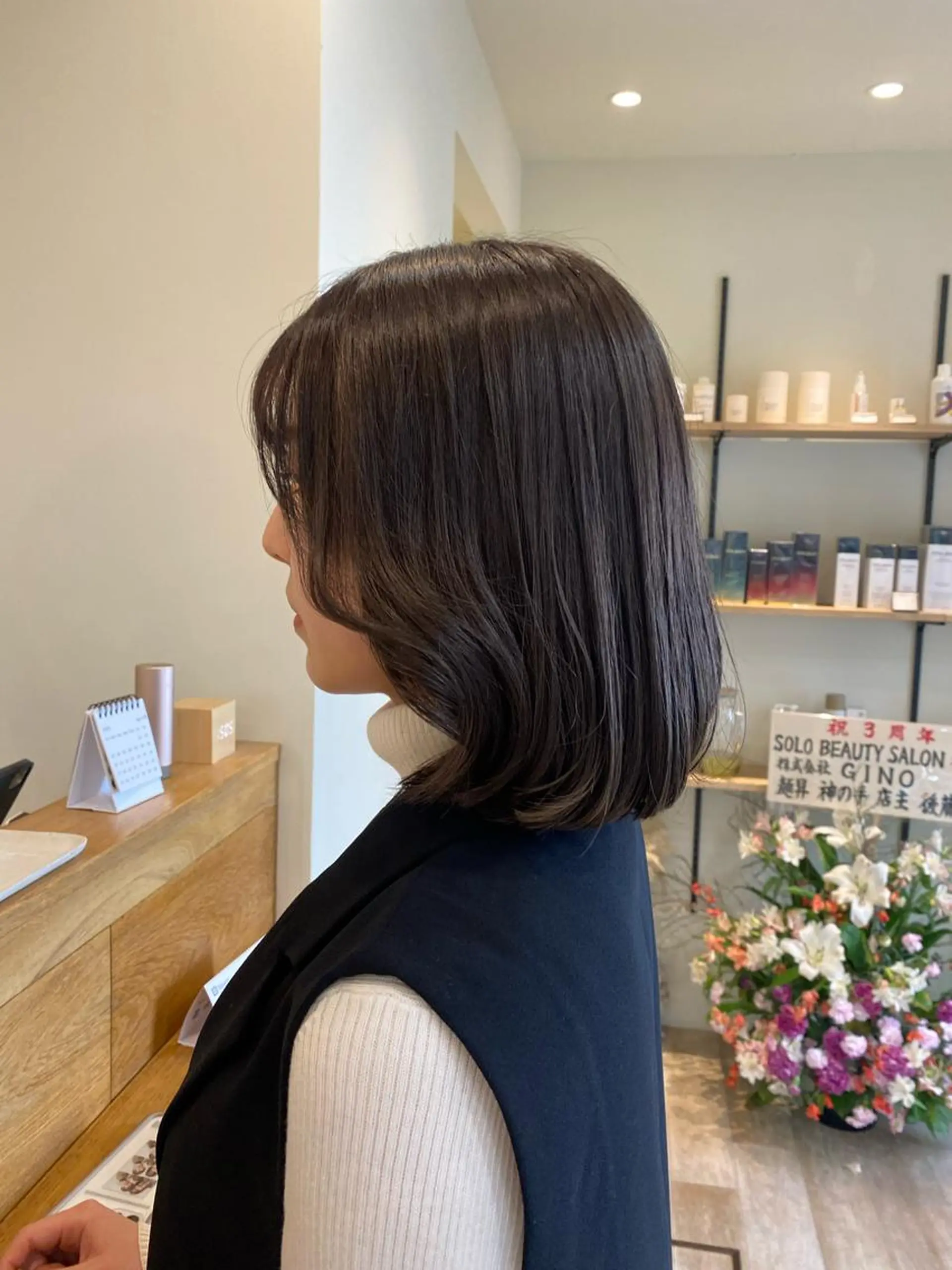 ショート カラー メンズ マツエク・マツパ アイブロウ グレージュ ボブ SOLO所属・奈良 彩華のヘアスタイル