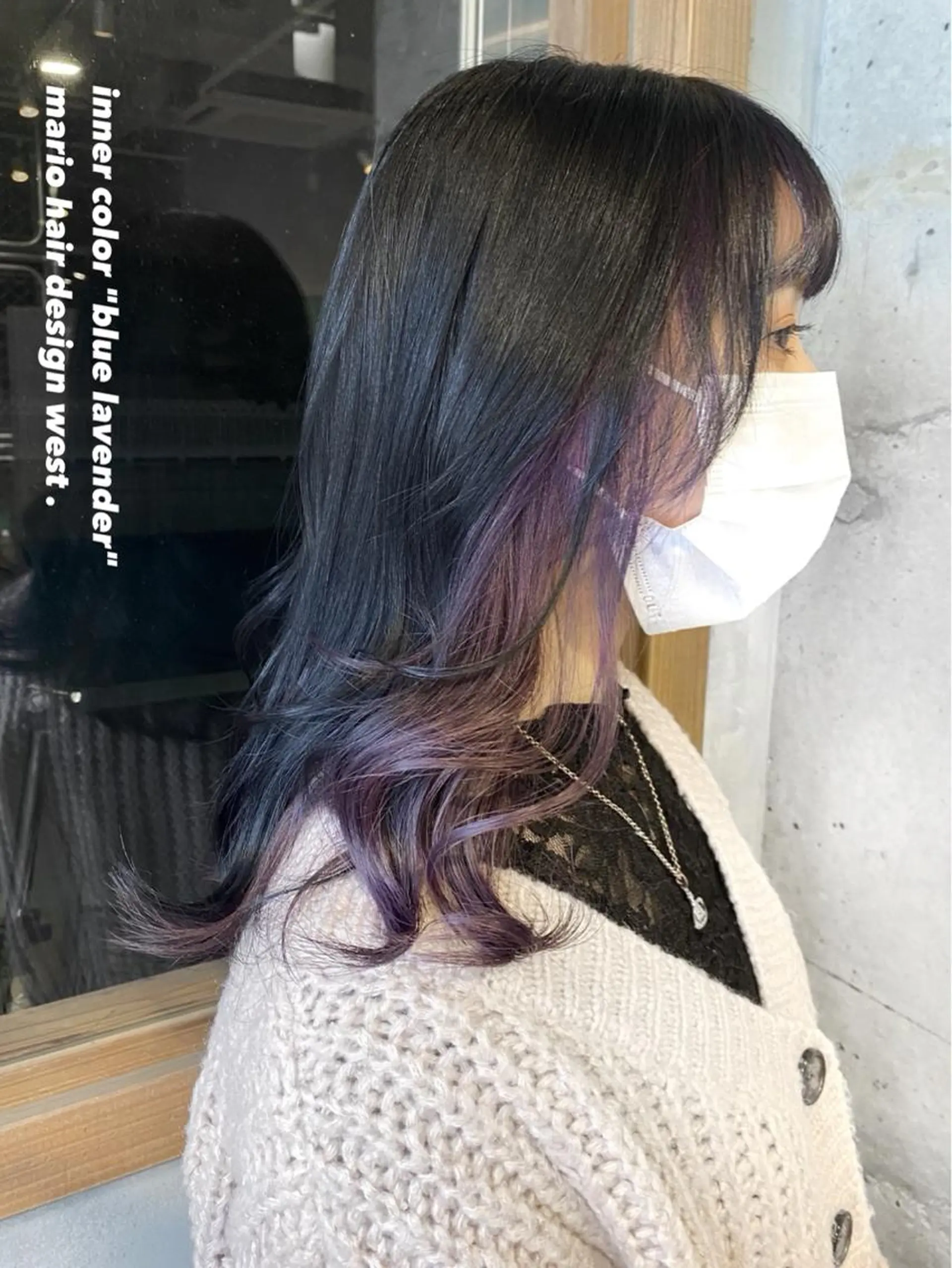 ロング カラー ミストバング 黒髪 ブルーカラー ブルーブラック ブルーラベンダー 竹嶌 健吾のヘアスタイル
