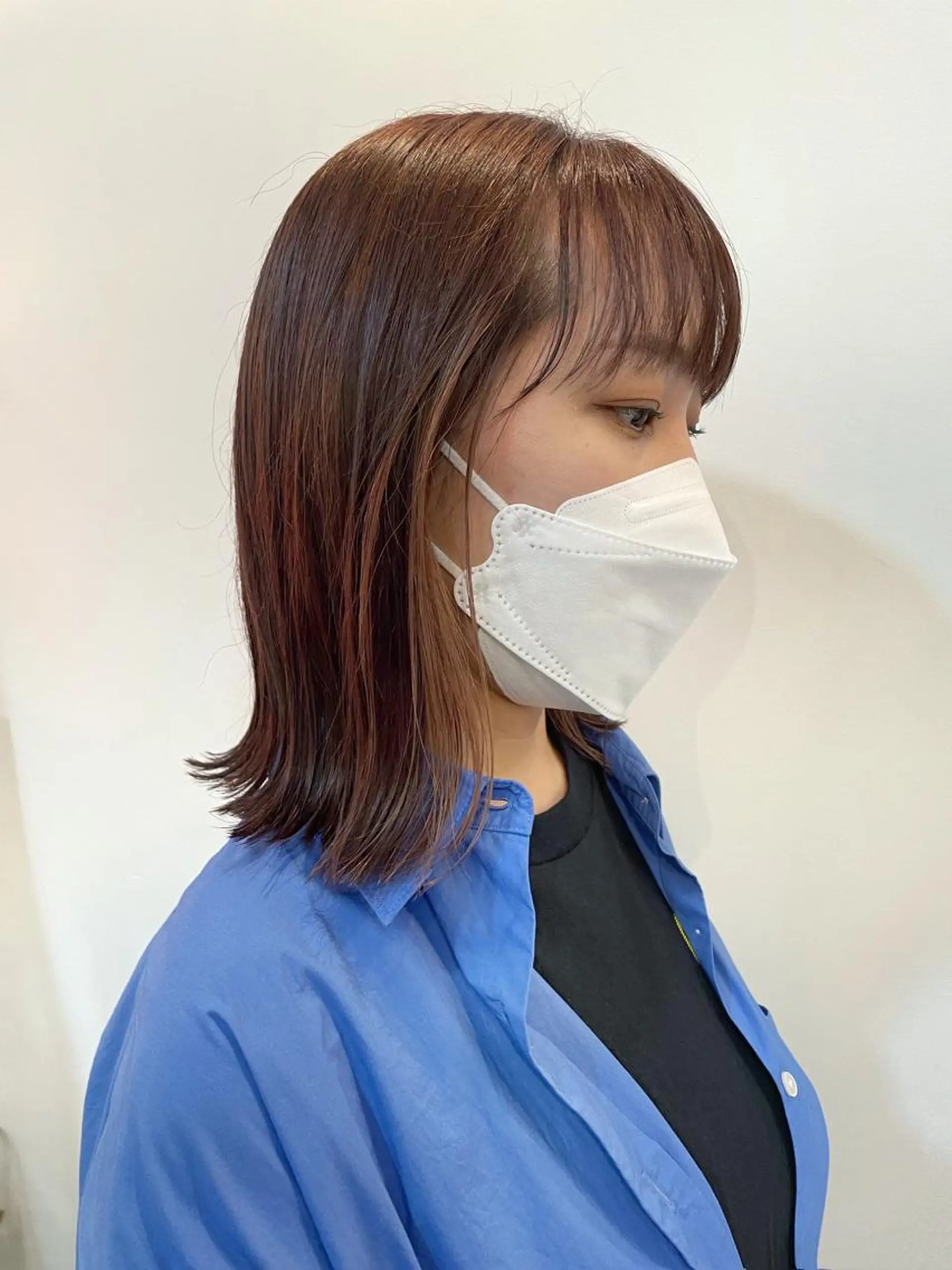 ミディアム カラー ベージュカラー コーラルベージュ 切りっぱなしロブ カット ヘアカラー HIROKI ” stylistのヘアスタイル