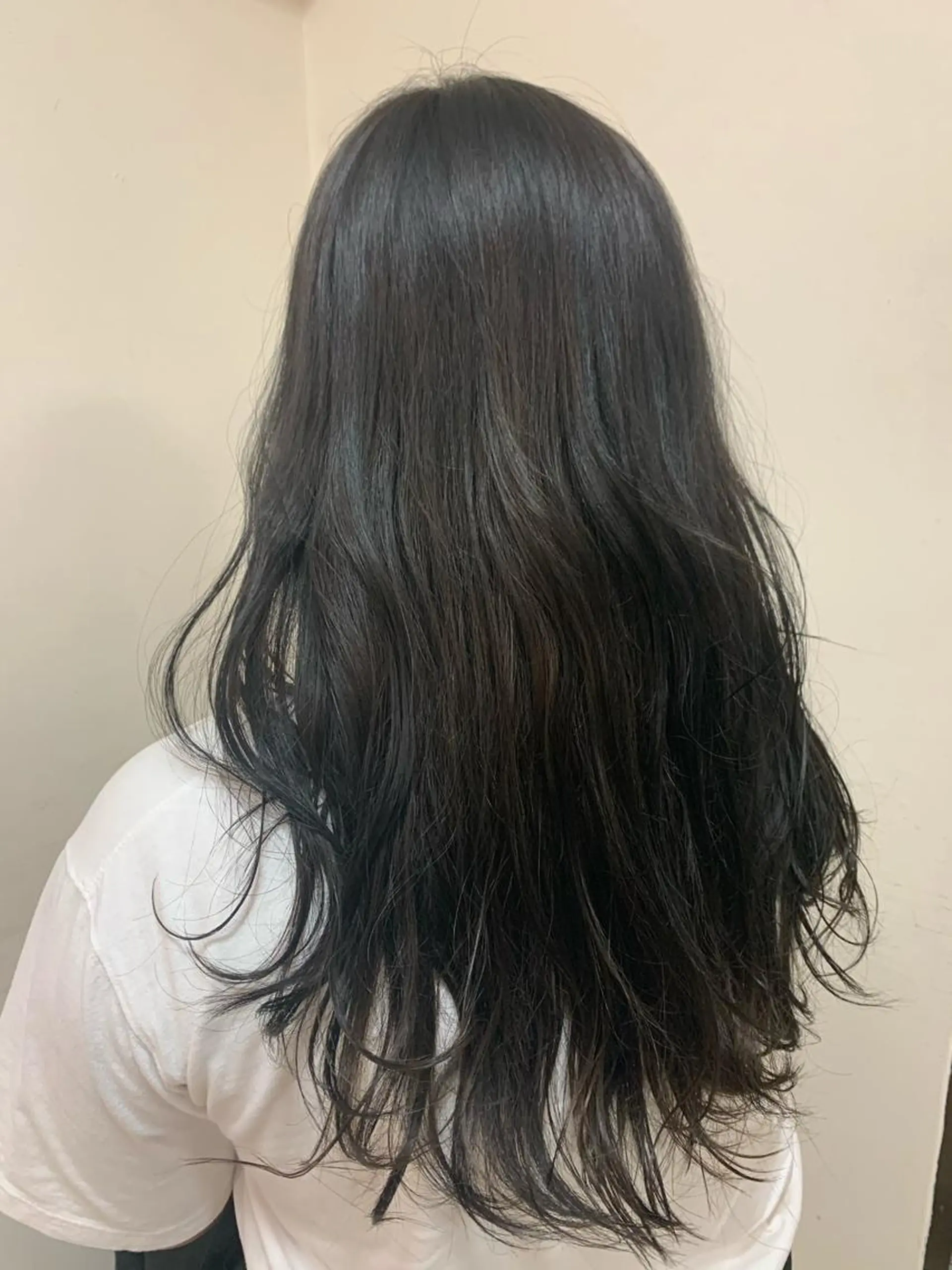 セミロング カラー 黒髪 ブリーチ ネイビーカラー 暖色系カラー❤️櫻井 亜美のヘアスタイル