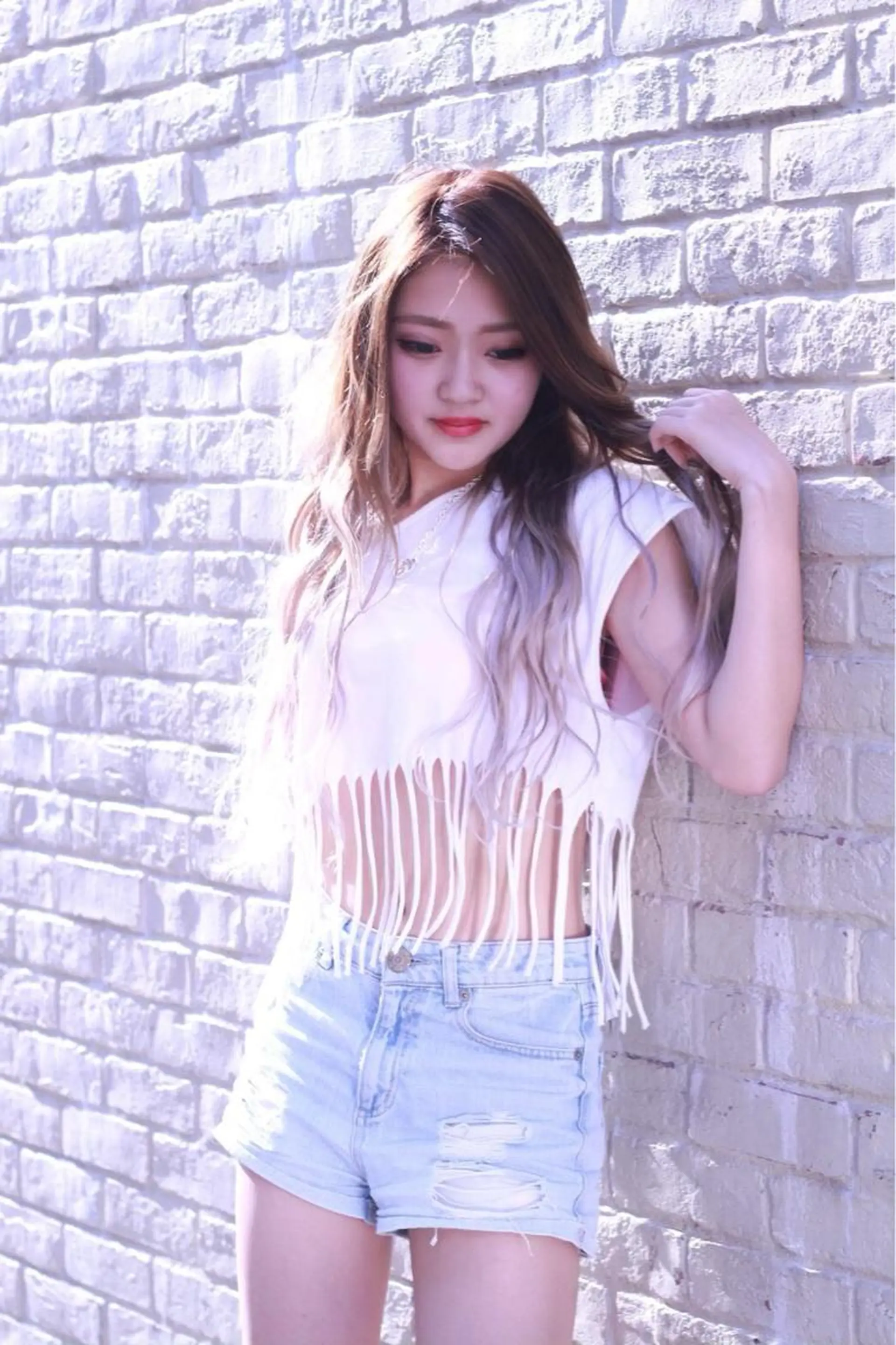 ロング カラー れん/ハイトーン /エクステ/韓国風のヘアスタイル