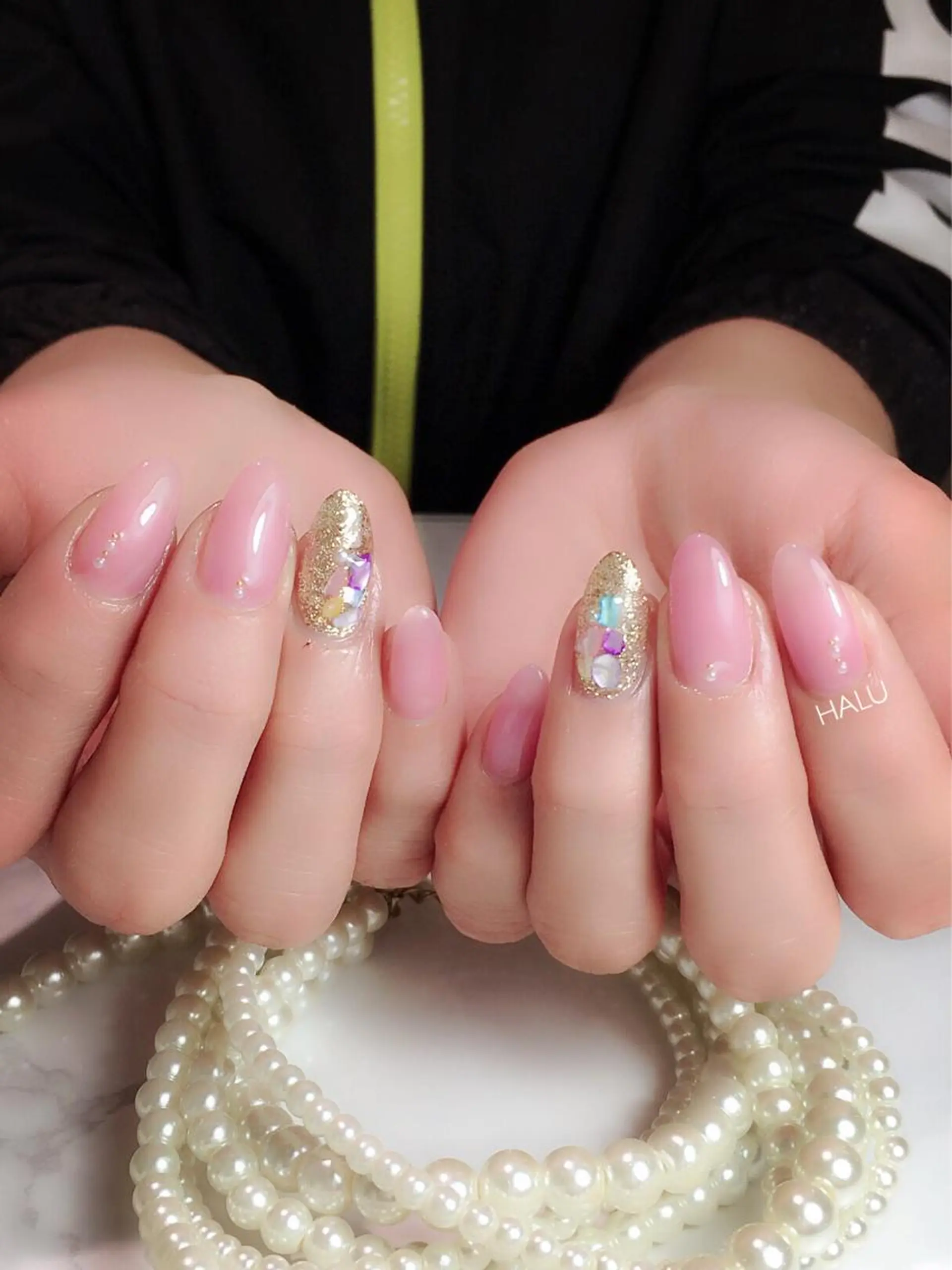 ネイル ラメ(グリッター) ピンク シンプルネイル 春ネイル HALU ハルのネイルデザイン