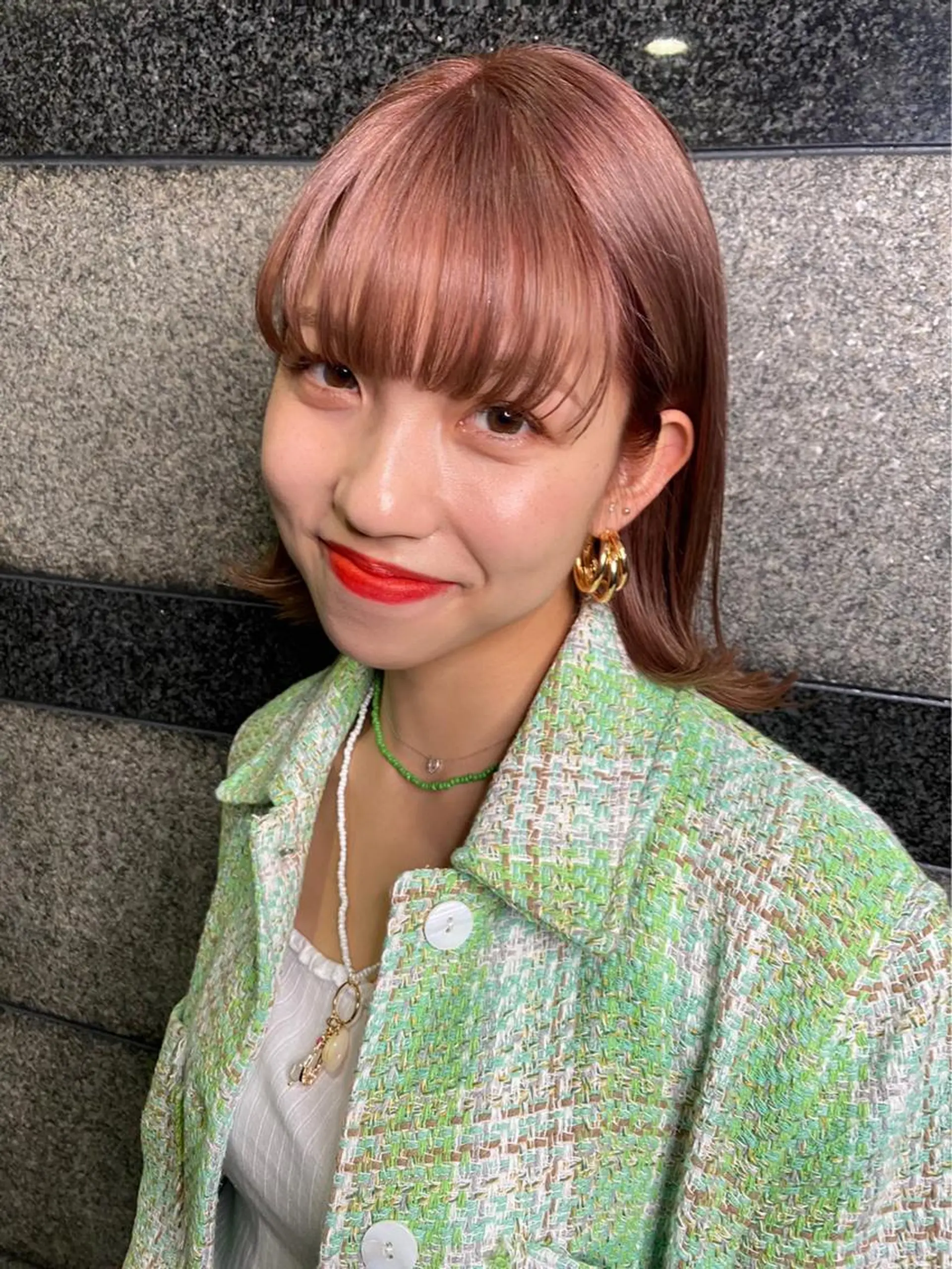 ミディアム カラー ベージュカラー ピンクカラー ピンクベージュ 【ロングウルフカット 姫カット】伊藤裕哉のヘアスタイル