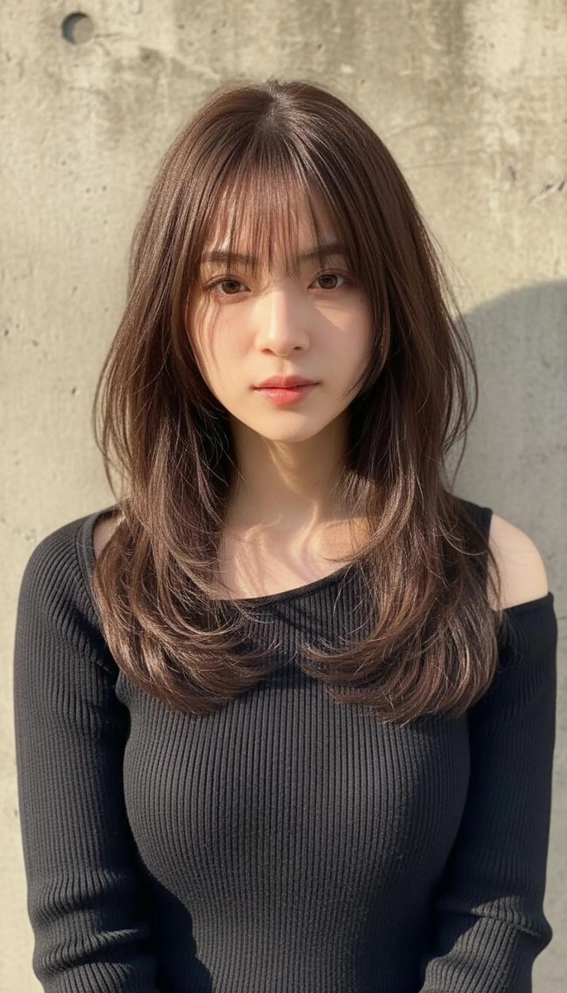 セミロング カラー パーマ レイヤーカット シースルーバング 小顔カット カット ヘアカラー トリートメント さく/髪質改善× 縮毛矯正/町田のヘアスタイル