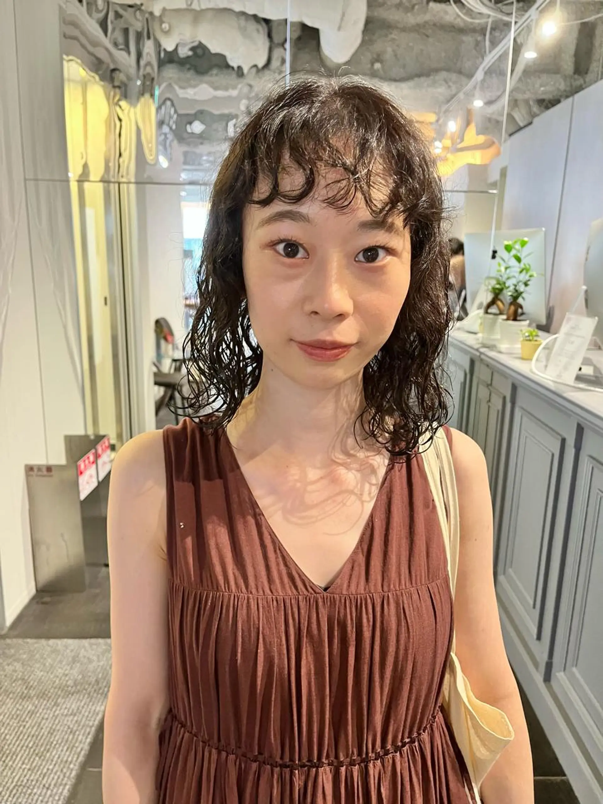 ミディアム カラー パーマ ミディアムパーマ ベージュカラー オリーブベージュ カット パーマ ショート/パーマ/ カラー/FUKOのヘアスタイル