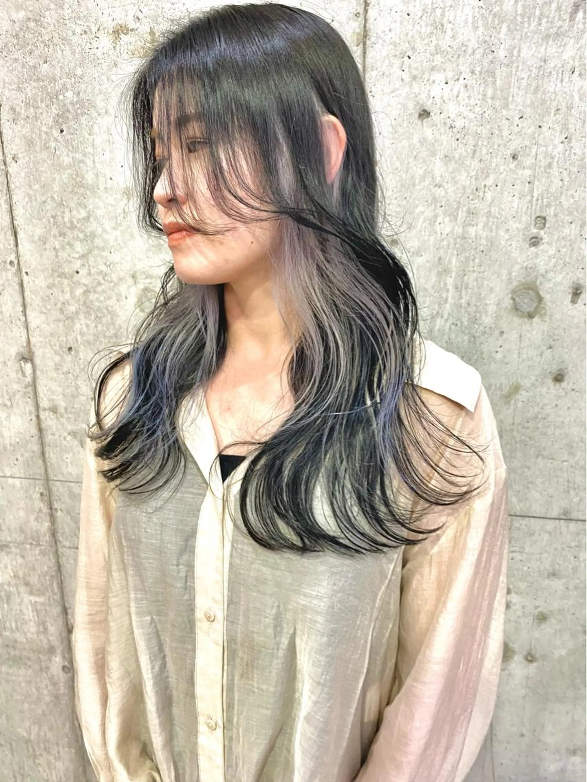 ロング カラー ヘアアレンジ 切りっぱなしボブ/ デザインカラー店長のヘアスタイル