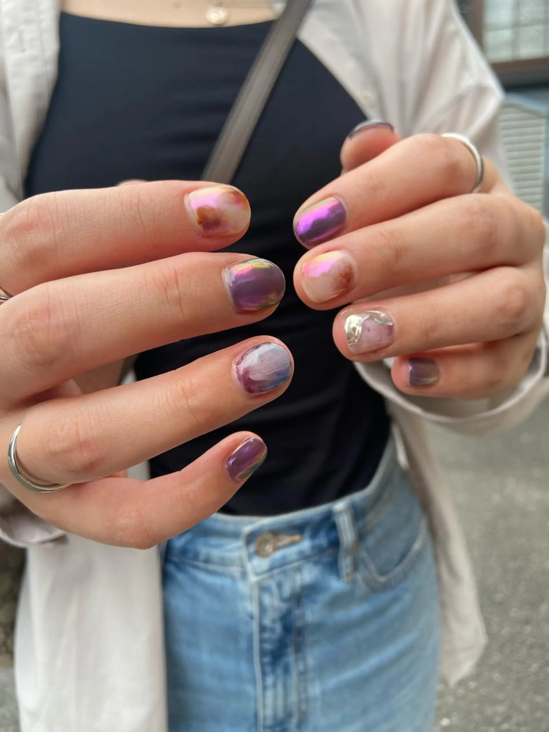 ネイル アートネイル オーロラネイル ブルー 韓国ネイル 大理石ネイル(マーブル) . unffのネイルデザイン