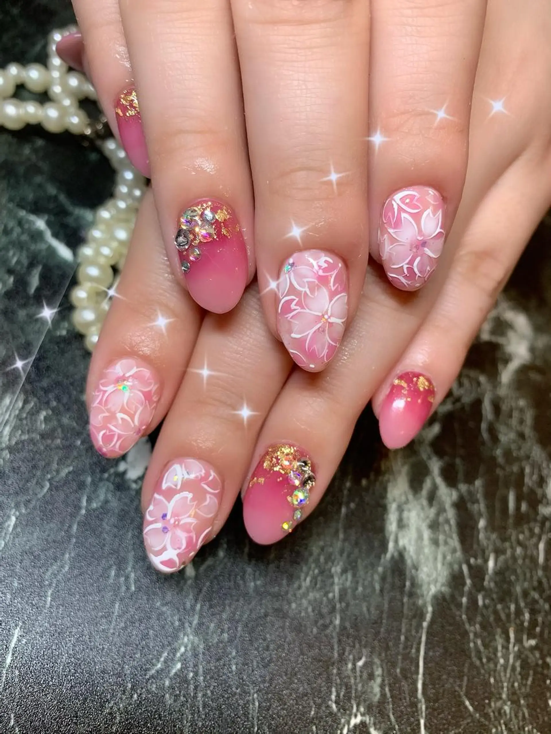 ネイル 桜ネイル 春ネイル ハンドネイル GLITTER NAILS高速長田のマツエク・マツパデザイン