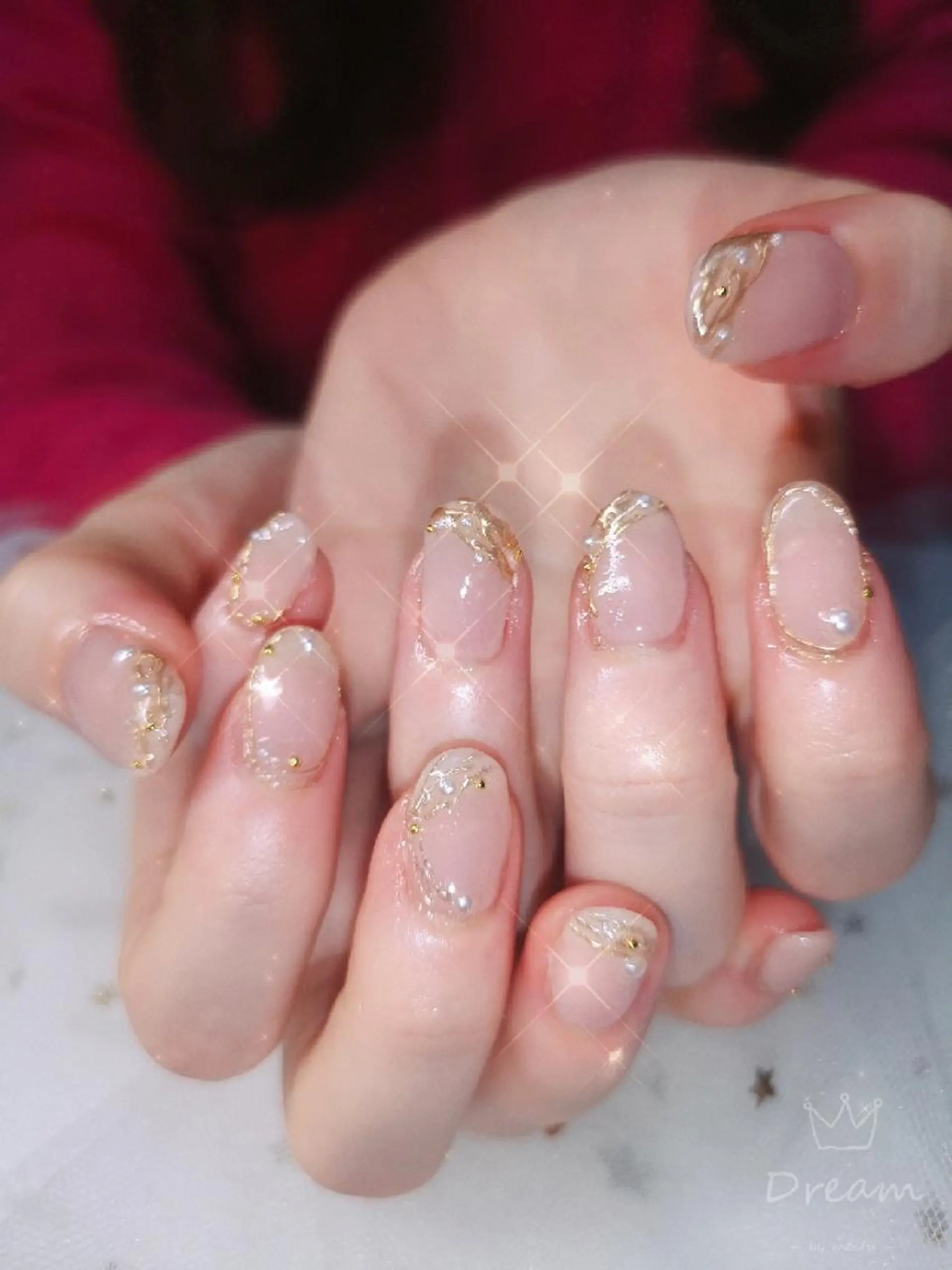 ミディアム ネイル ハンドネイル ネイリストゆか💅 長さだし、深爪矯正のネイルデザイン