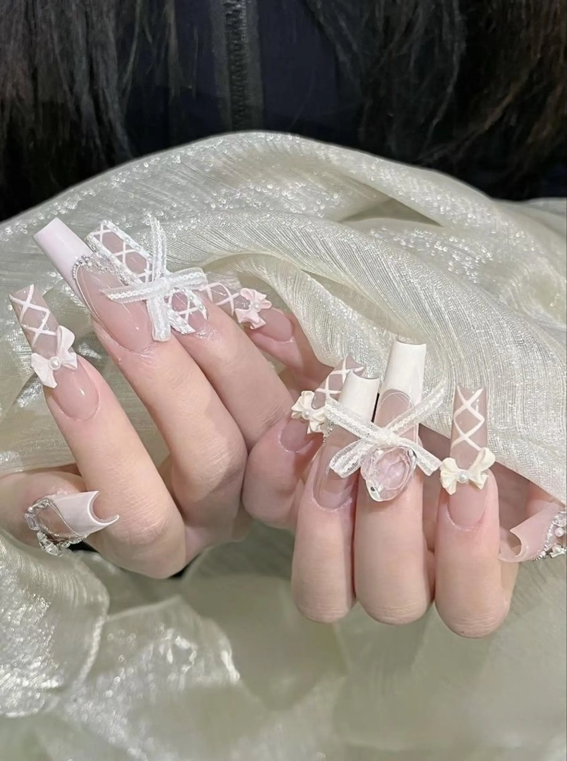 ネイル 長さ出し フレンチネイル グラデーション 卒業式 マグネットネイル ハンドネイル MIHANA SAKURAのネイルデザイン