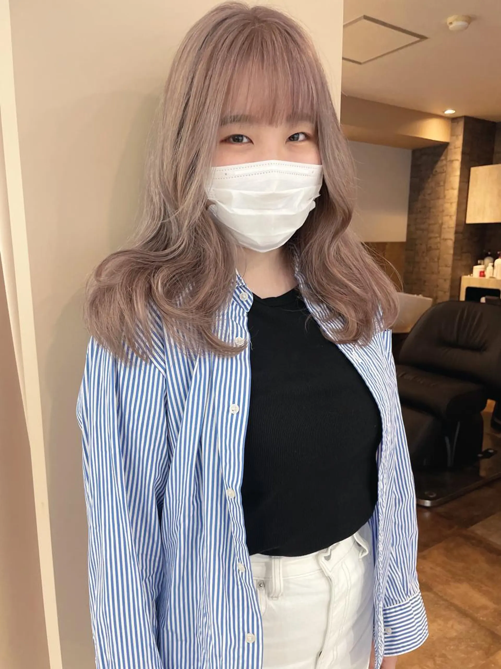 ミディアム rina／ベージュ ワンホン/韓国ヘアのヘアスタイル