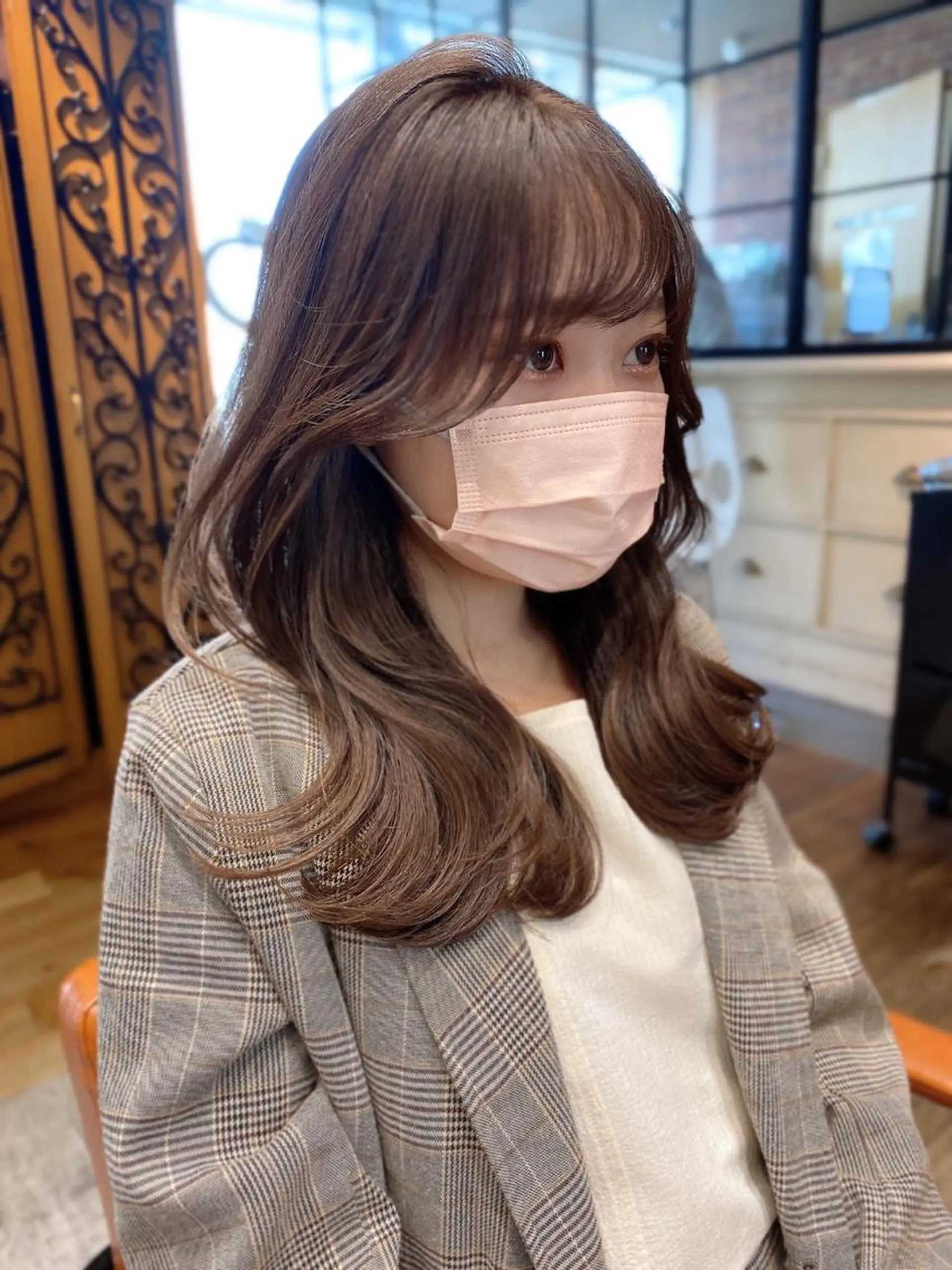 セミロング カラー ベージュカラー くびれヘア 顔周り/くびれヘア 韓国ヘア💕風間るなのヘアスタイル