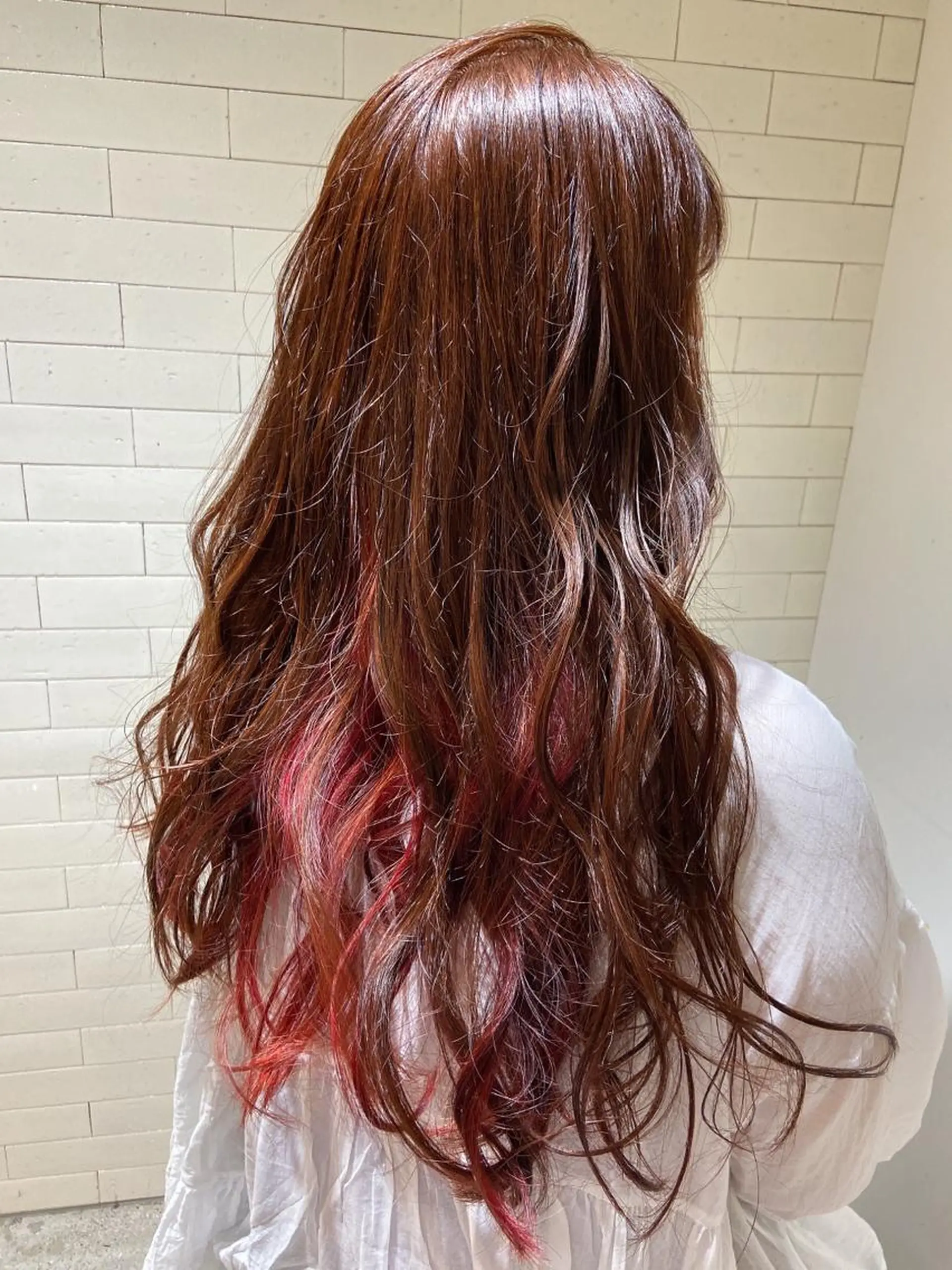 ロング カラー ヘアアレンジ デザインカラー ハイライトカラー インナーカラー オレンジ ピンクカラー ヘアカラー ＊ヘッドスパ＊ 保田   遥＊のヘアスタイル