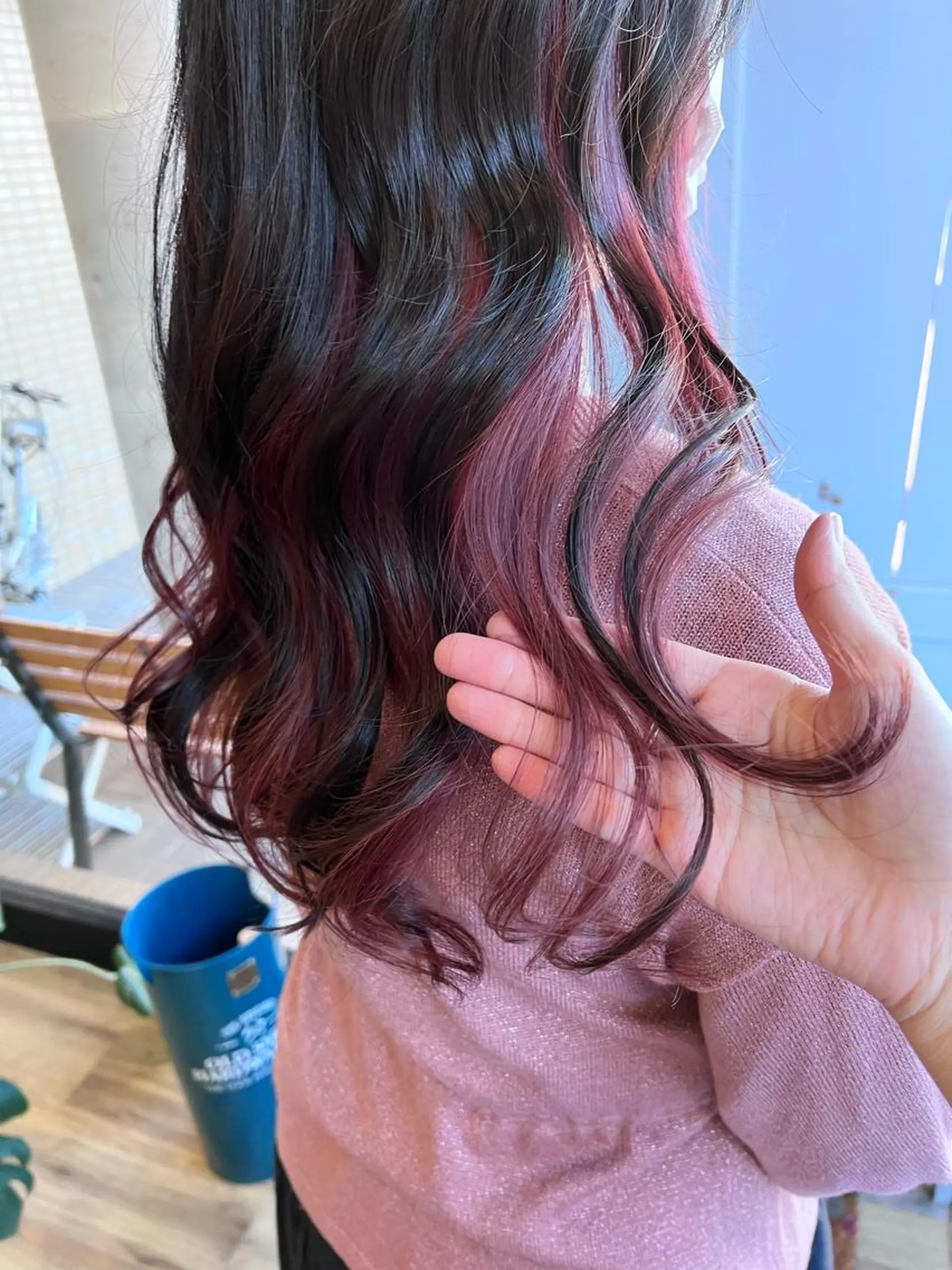 ロング カラー ピンクカラー バイオレットカラー ヘアカラー トリートメント ツキダテ ユイのヘアスタイル