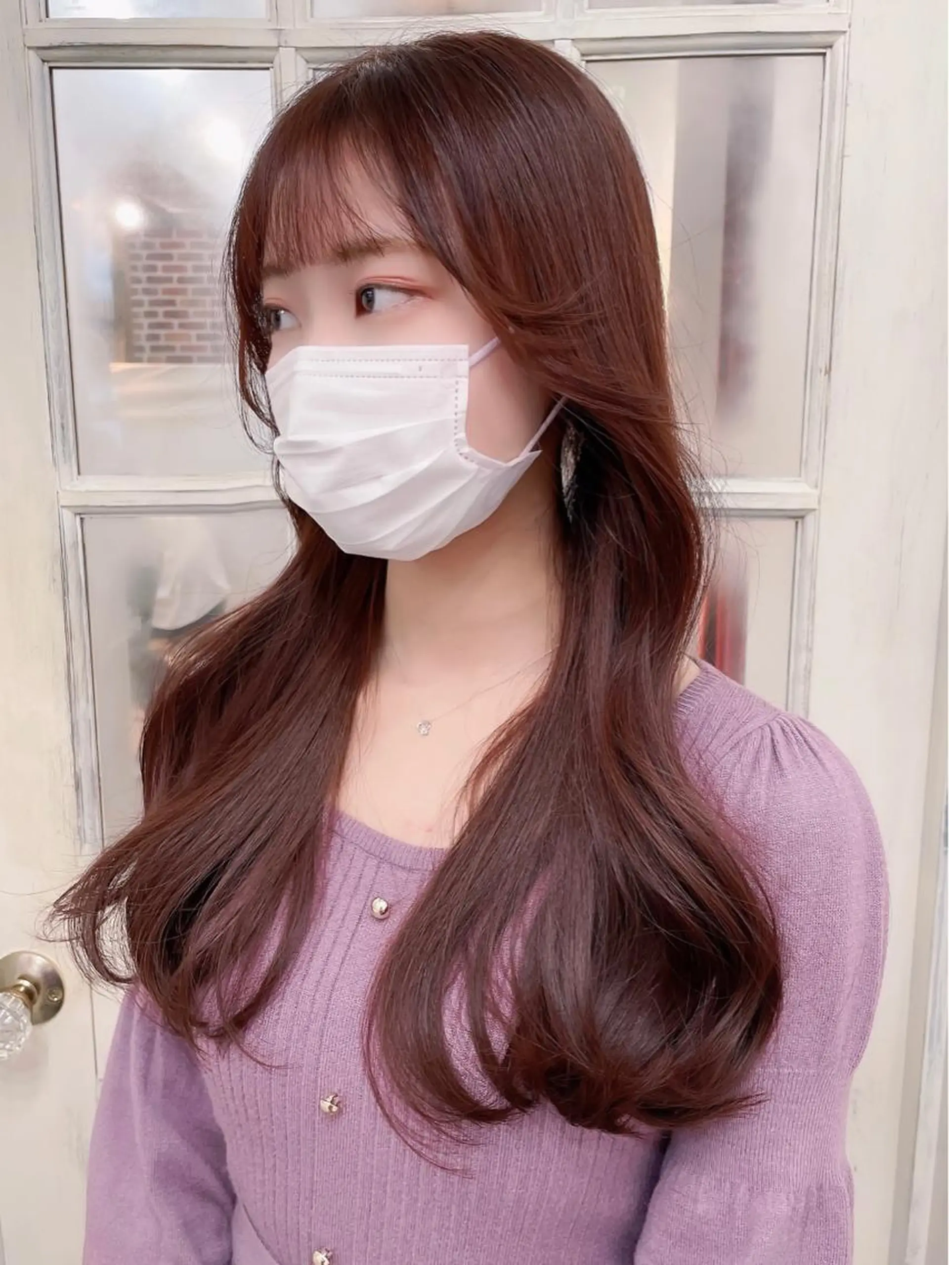 ロング ピンクブラウン ピンクラベンダー ヨシンモリ 韓国風ヘア シースルーバング カット ヘアカラー トリートメント allure所属・表参道Allure 大塚ちはなのヘアスタイル