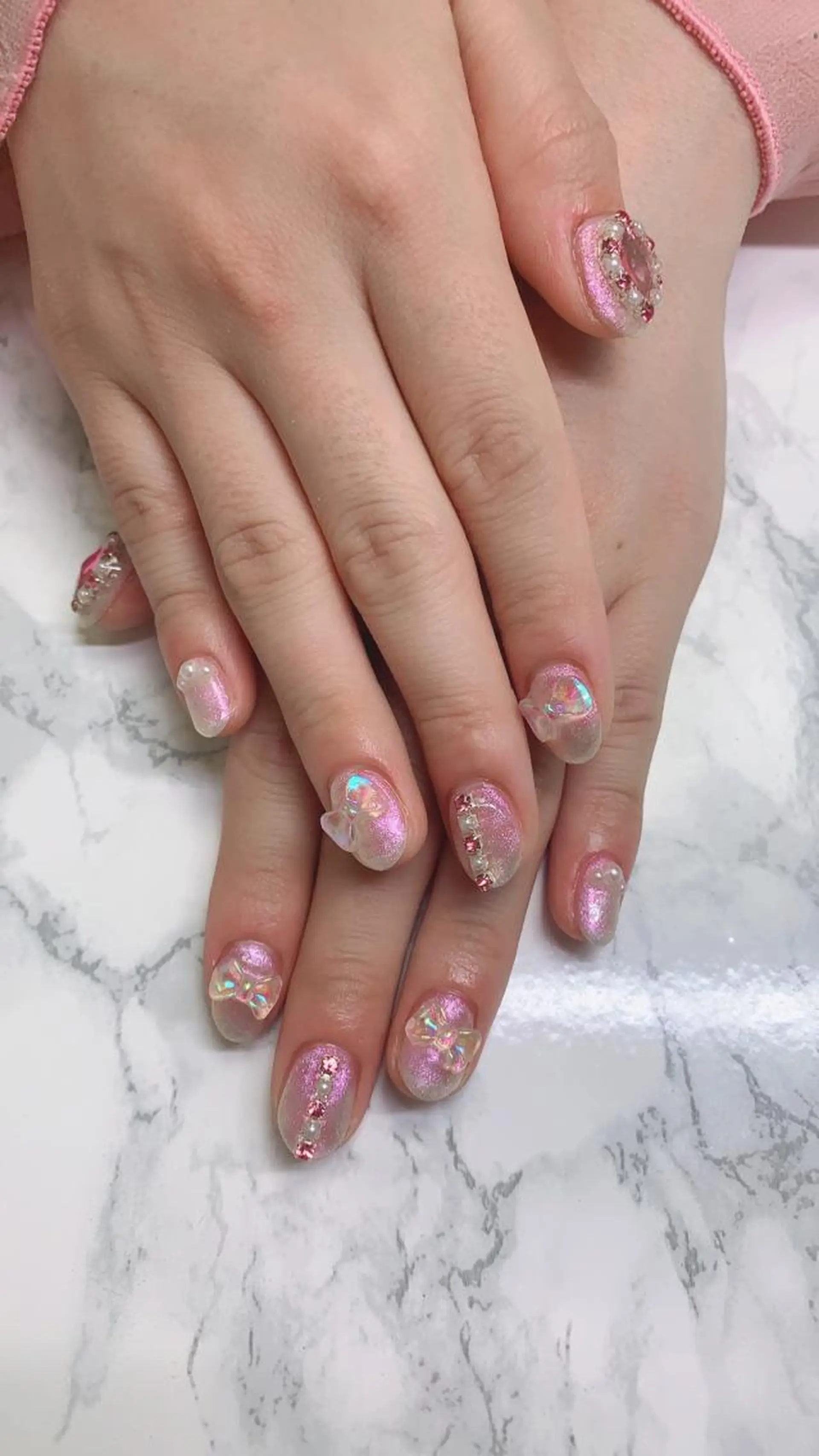 ネイル はな💎ネイル ワンホン、長さ出しのネイルデザイン