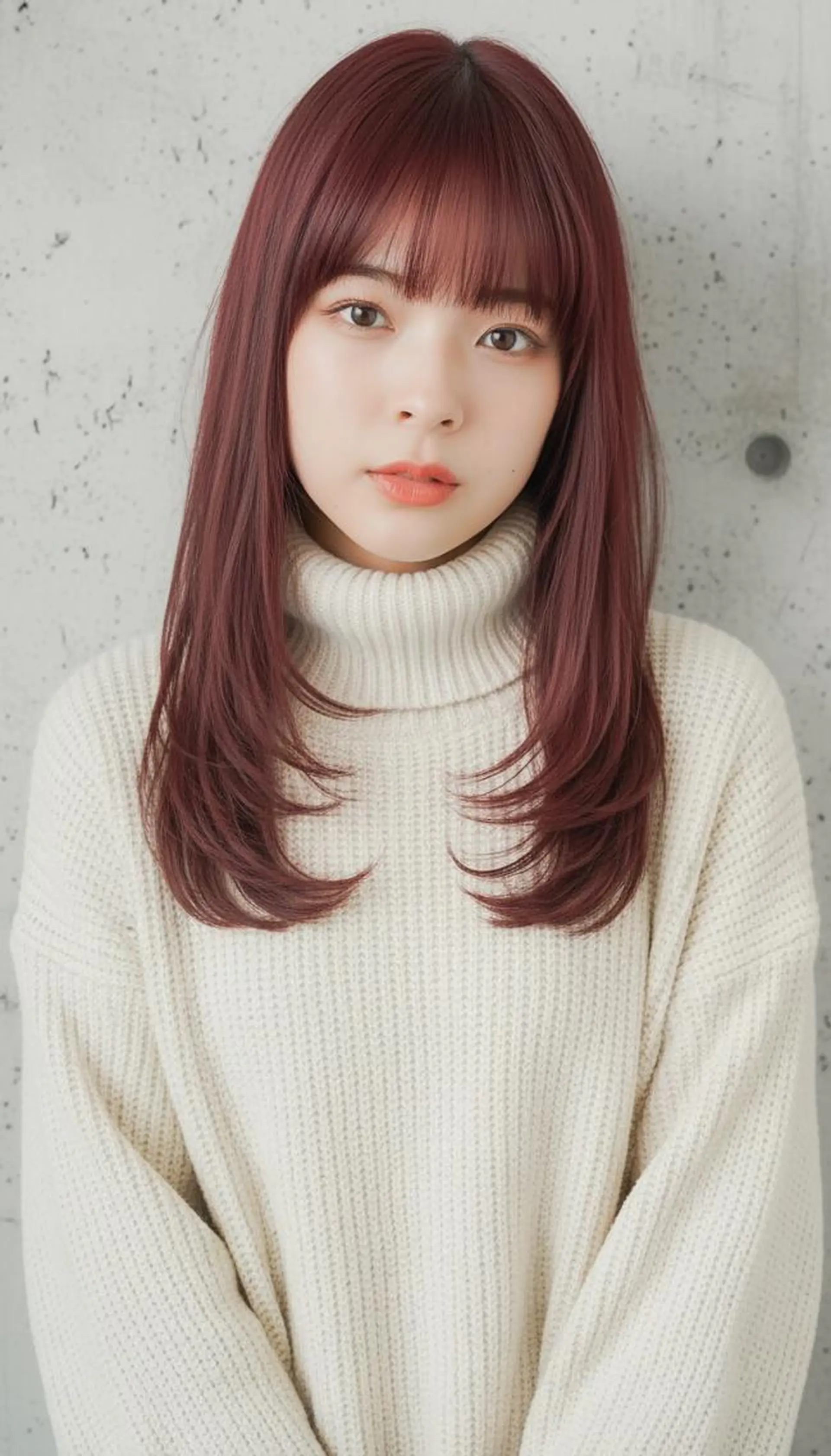 セミロング カラー ブリーチ 透明感カラー ブリーチなしカラー レッドカラー カット ヘアカラー トップスタイリスト 桂　嵩太のヘアスタイル