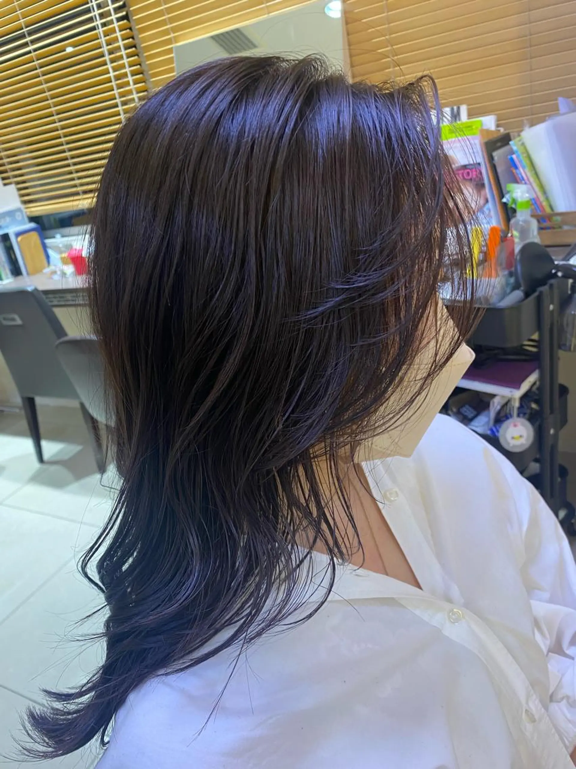 セミロング カラー パープルカラー レイヤーカット ✨垢抜け✨3Dカラー 山本美侑のヘアスタイル