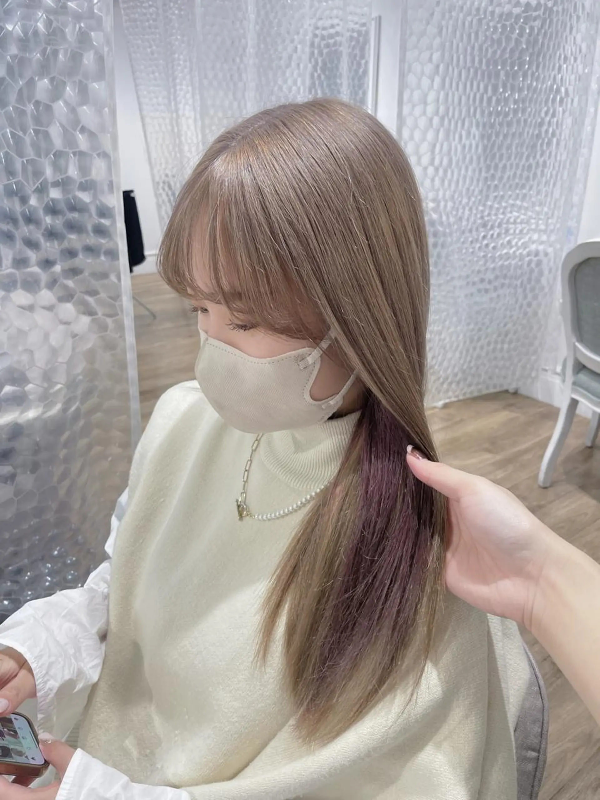 ロング カラー ヘアアレンジ ラベンダーカラー 酸性縮毛矯正 梅田茶屋町 Juriのヘアスタイル
