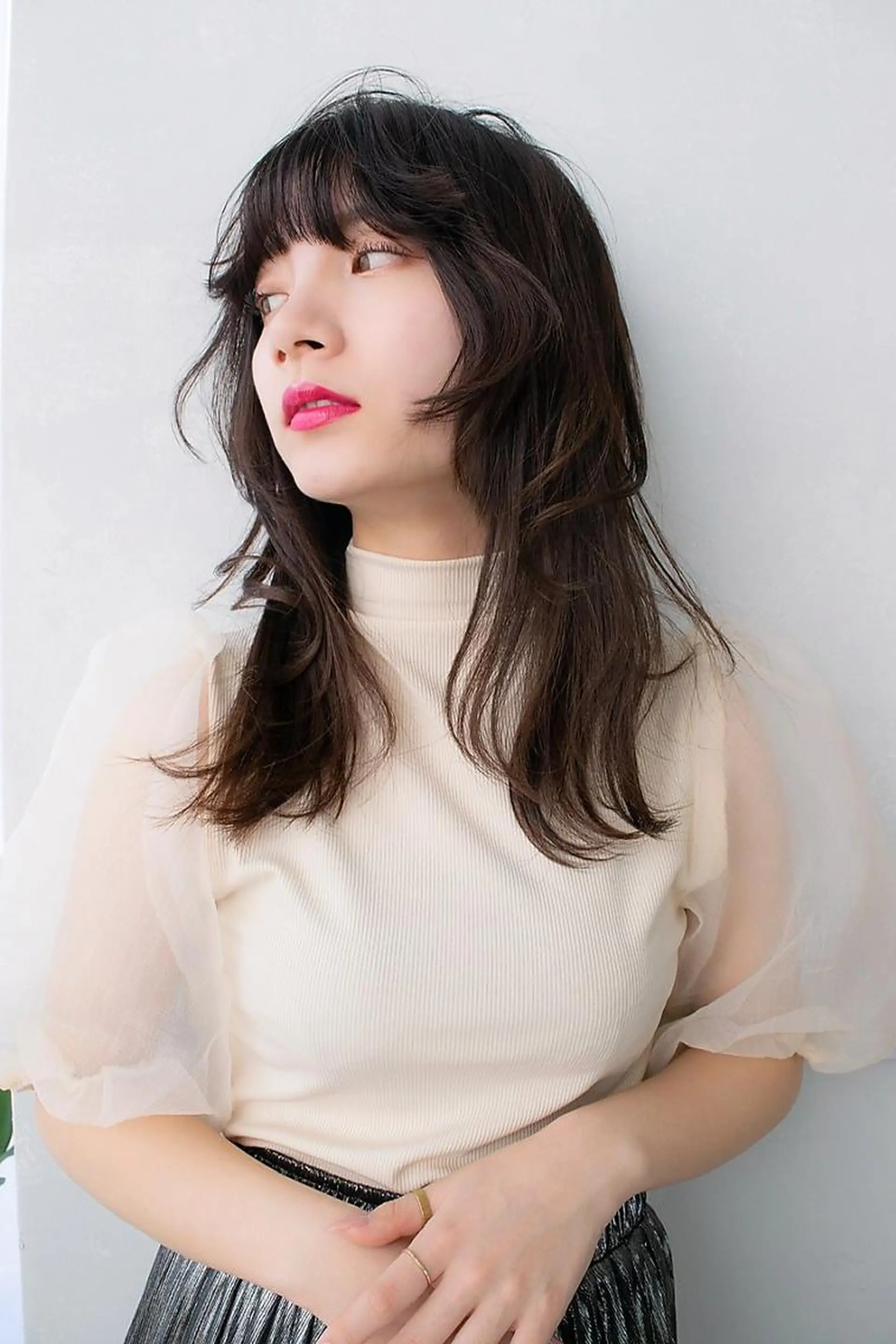 セミロング カラー 顔周りカット レイヤーカット ウルフカット ウルフレイヤー ANGELICA 天理店のヘアスタイル