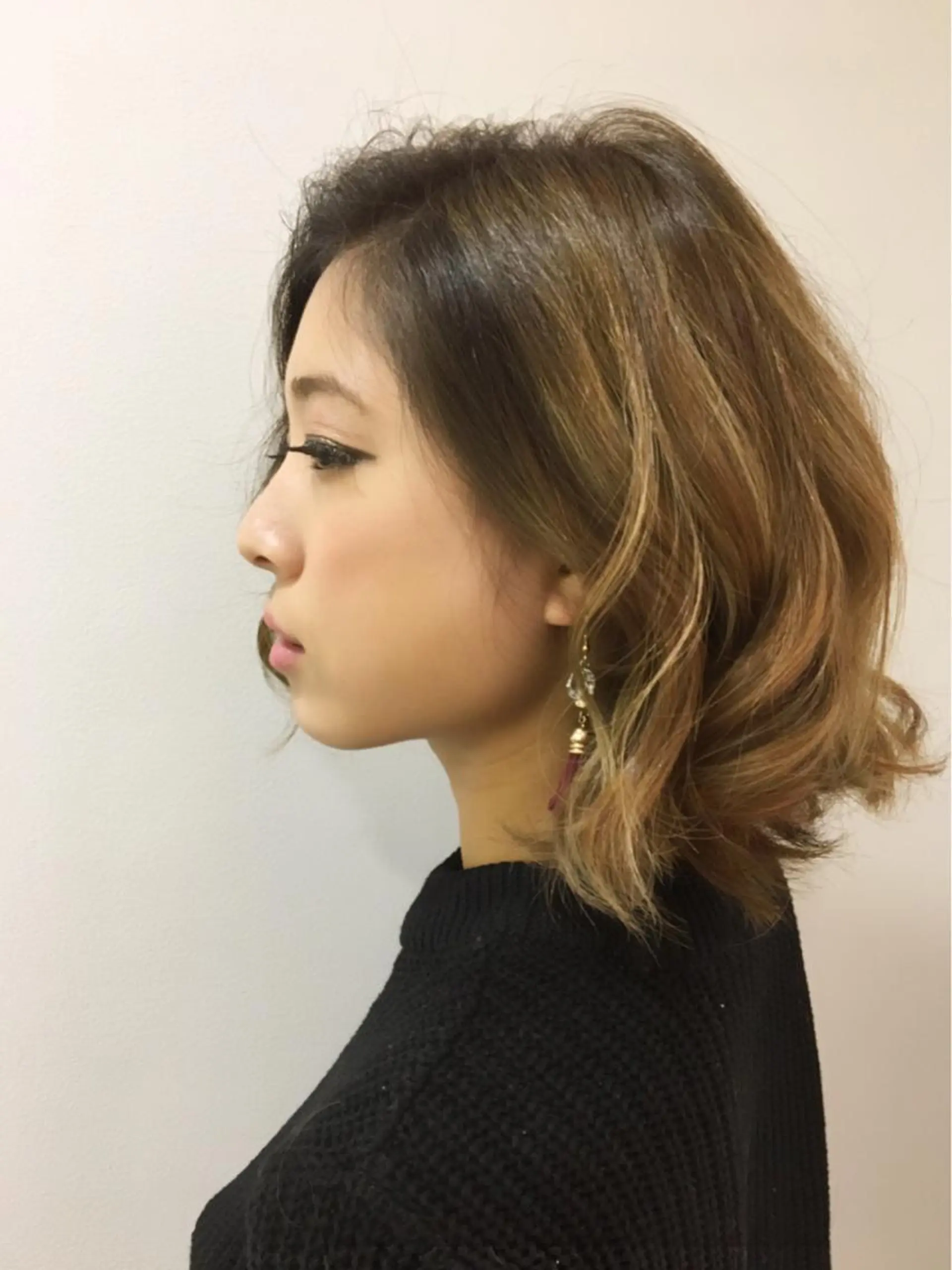 ミディアム カラー ハイライトカラー ボブ ハイライト きむえり/髪質改善 /セット/カラーのヘアスタイル