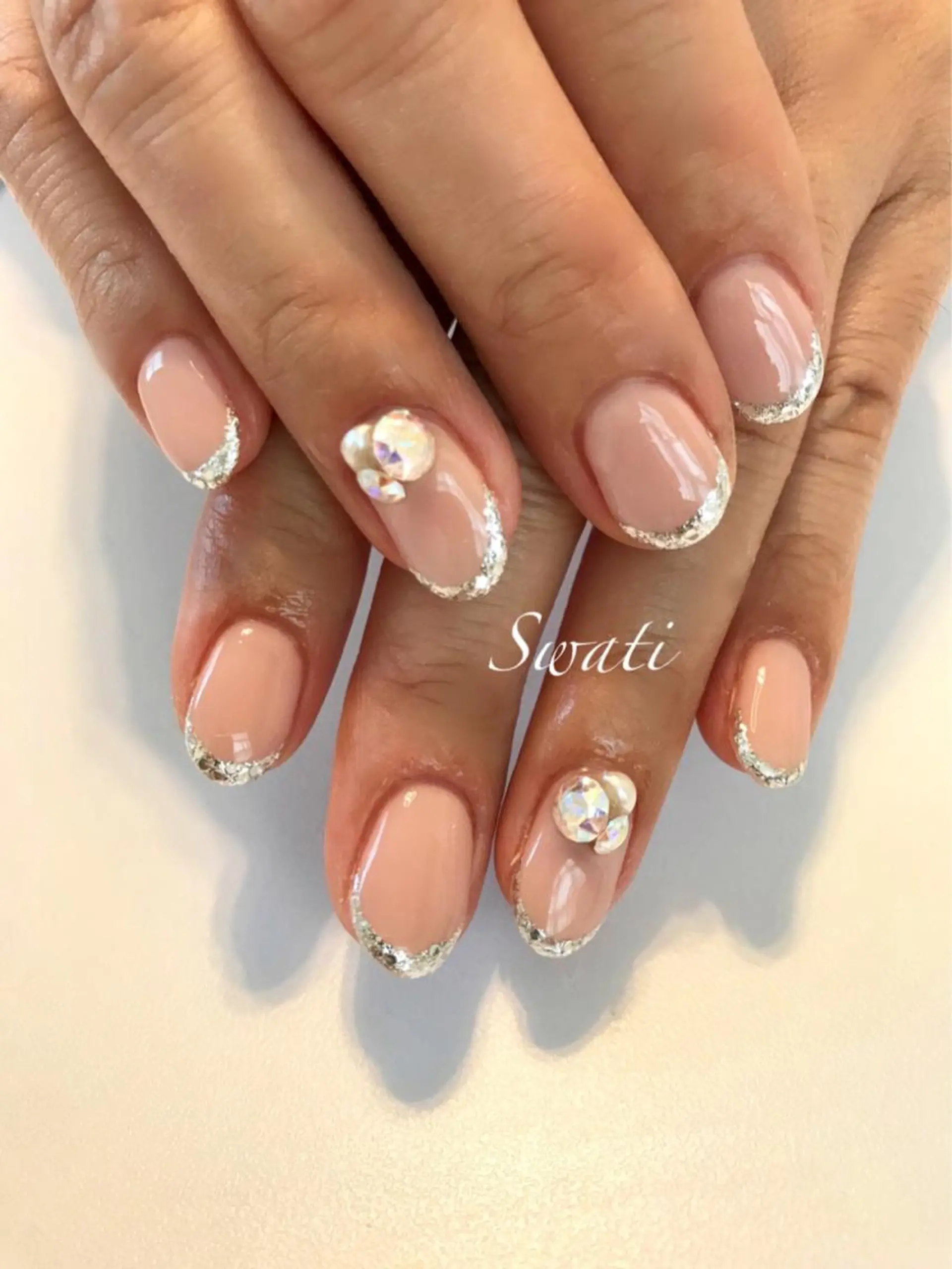 ネイル アートネイル フレンチネイル ラメ(グリッター) オフィスネイル ピンク yuko （ネイリスト）のネイルデザイン