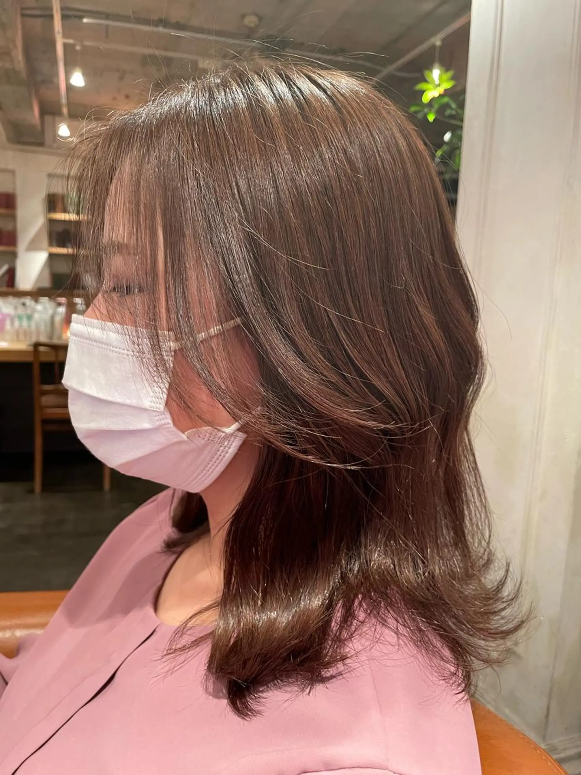 ミディアム カラー ヘアアレンジ オリーブカラー くびれヘア 顔周りカット 韓国風ヘア 韓国風カット/ 髪質改善 黒崎のヘアスタイル