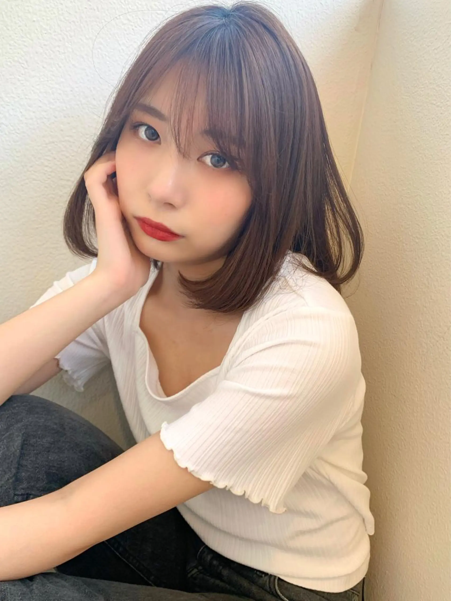 ミディアム カラー パーマ ボブ オルチャンヘア 藤間 帆乃夏（とうまほのかのヘアスタイル