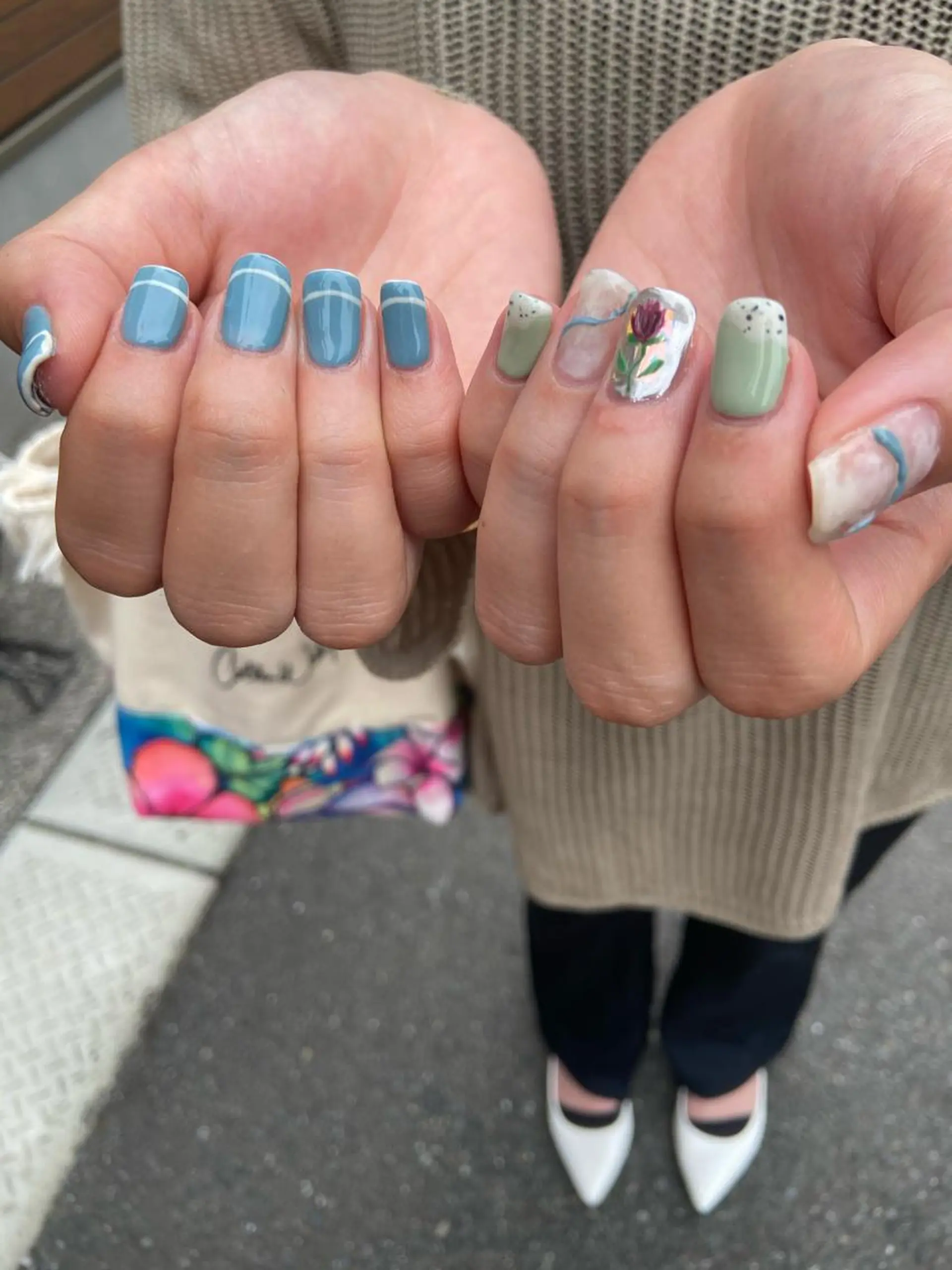 ネイル アートネイル グリーン 韓国ネイル 水色 ミラーネイル . unffのネイルデザイン