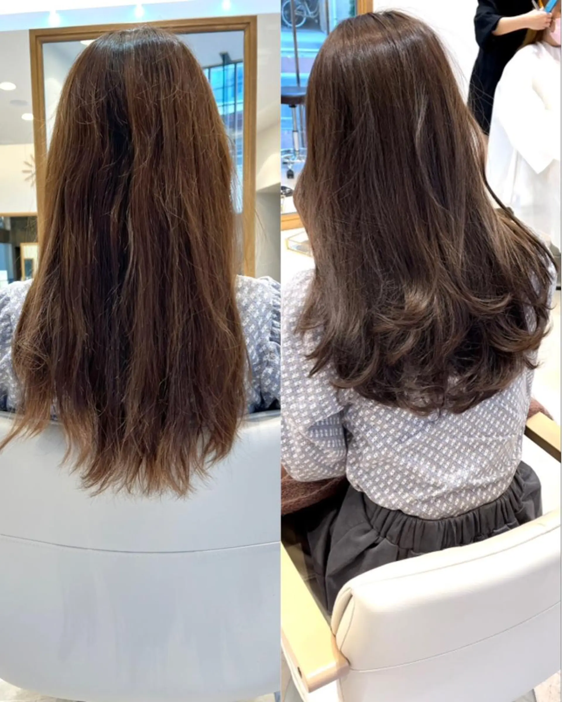 ミディアム カラー 透明感カラー グレージュ オレンジ 韓国風ヘア レイヤーカット ミタニ/髪質改善 /レイヤーカットのヘアスタイル