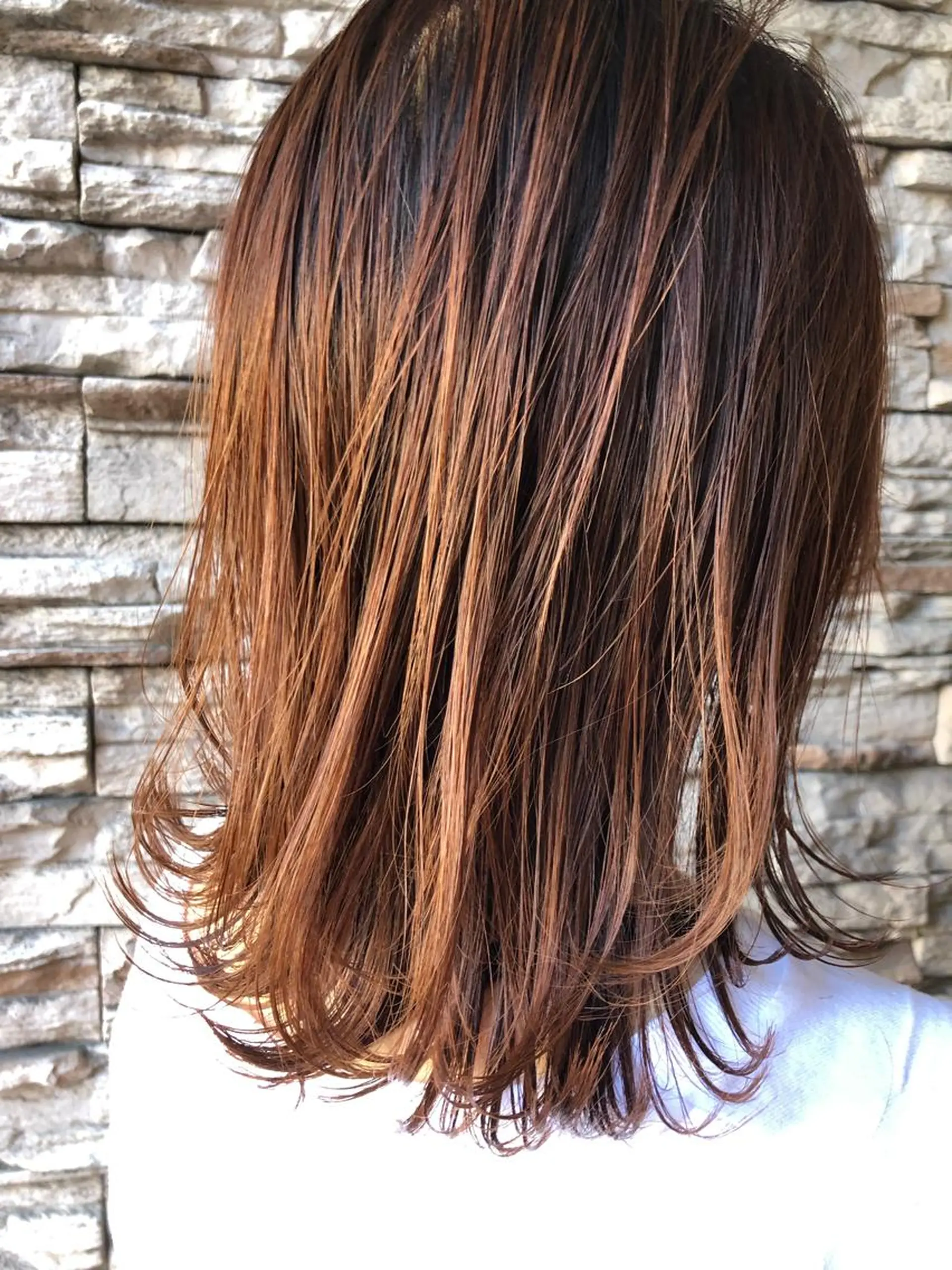 ミディアム カラー ブリーチ ブラウンカラー ブリーチなしカラー オレンジ ヘアカラー [仙台髪質改善]小原 弘之のヘアスタイル