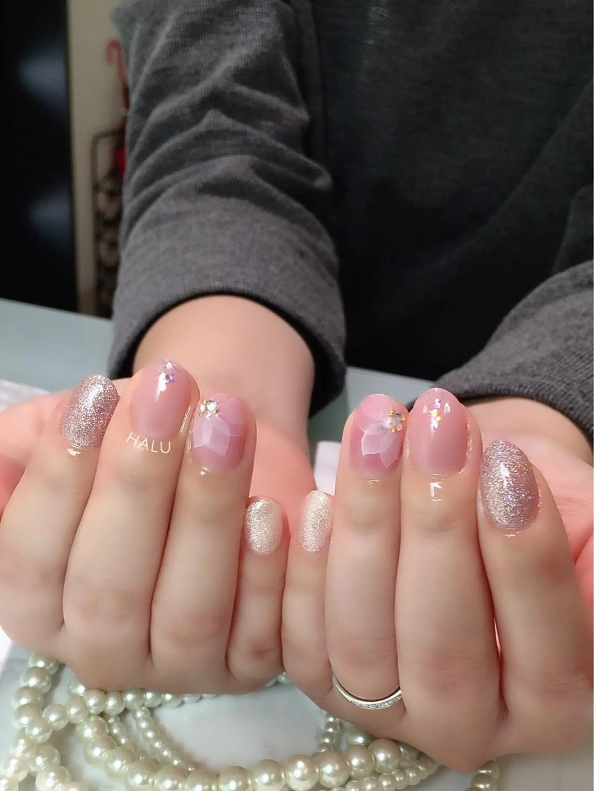 ネイル フラワーネイル 氷ネイル・うるうるネイル ピンク HALU ハルのネイルデザイン