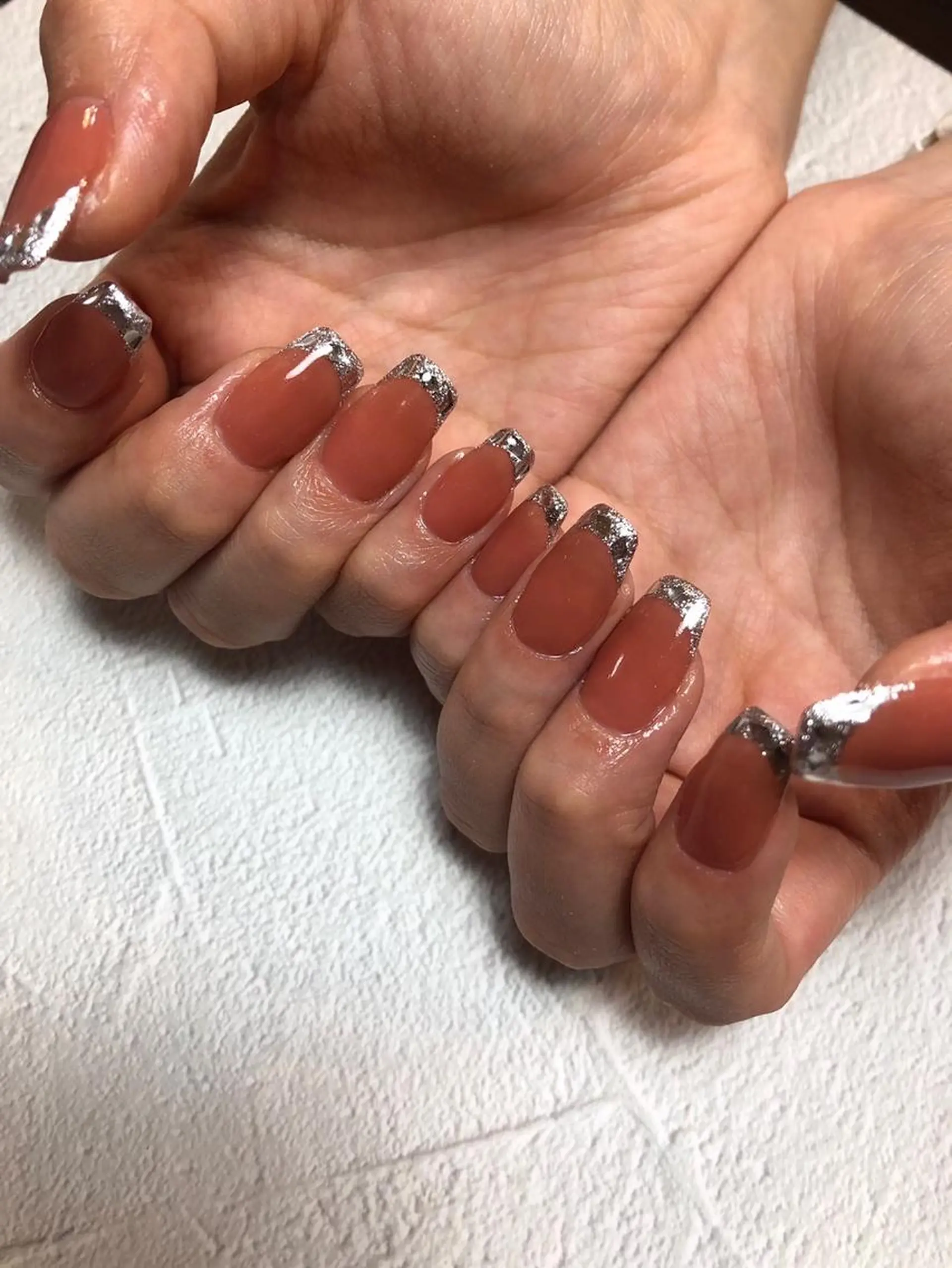 ネイル アートネイル フレンチネイル ガラスフレンチ ホログラムネイル キラキラネイル Nailist Honamiのネイルデザイン