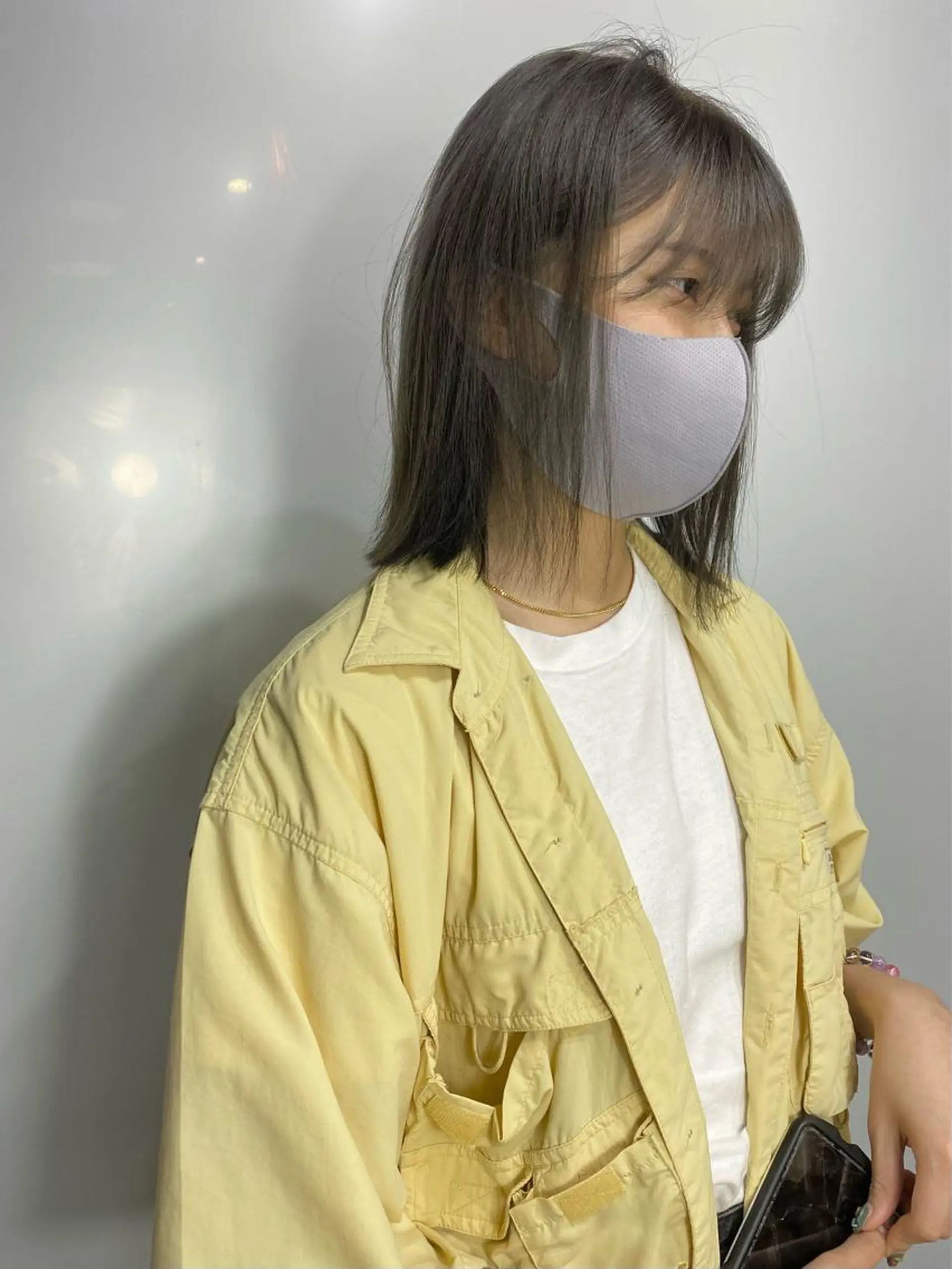 ミディアム カラー グレージュ オリーブグレージュ オリーブグレー Piaコータロー ハイトーン&‪ボブのヘアスタイル