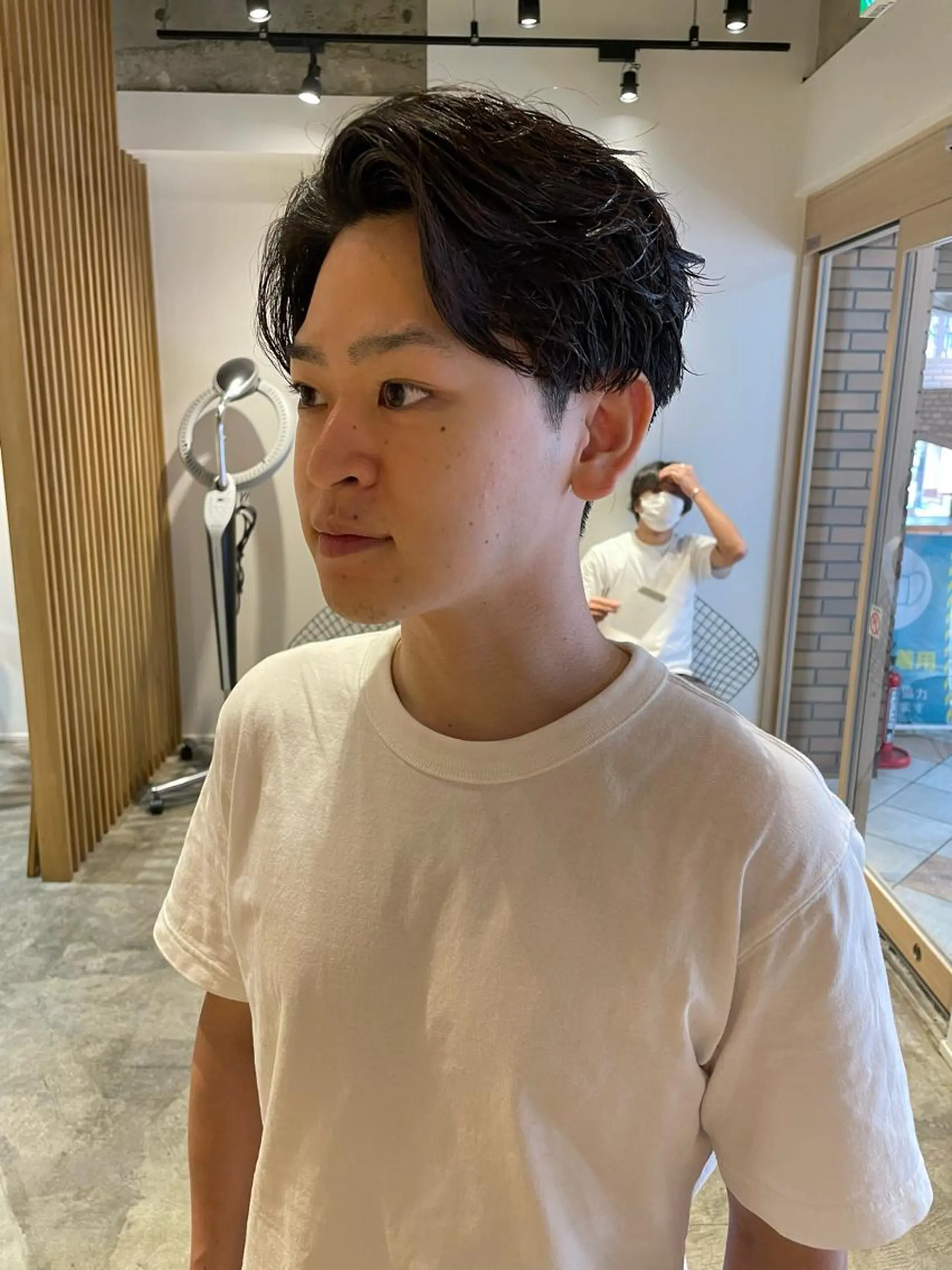 ミディアム メンズ かきあげバング カット パーマ トリートメント ヘッドスパ ruki yabeのヘアスタイル