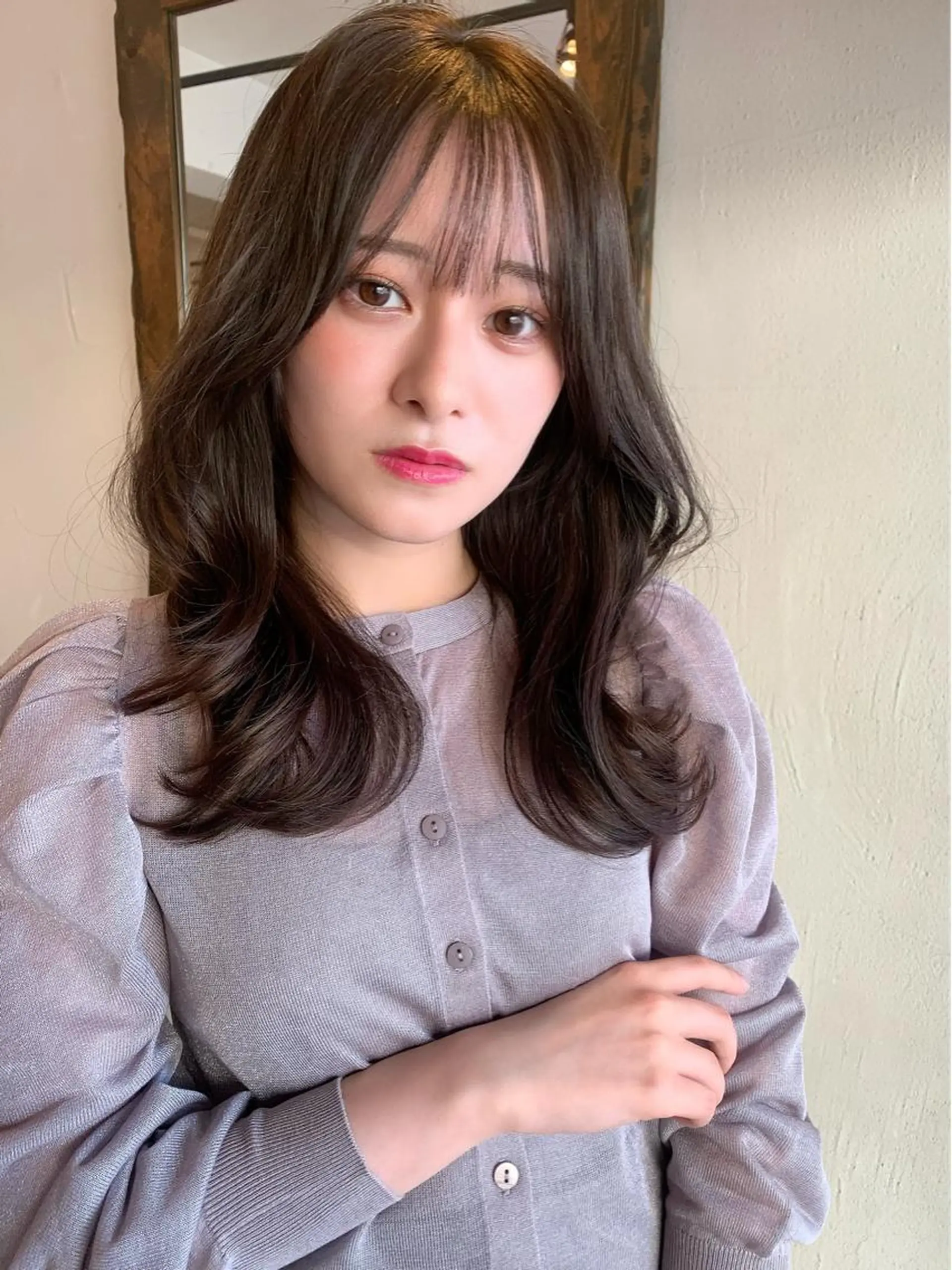 ミディアム カラー 透明感/オリーブ/ グレージュ/YUKAのヘアスタイル