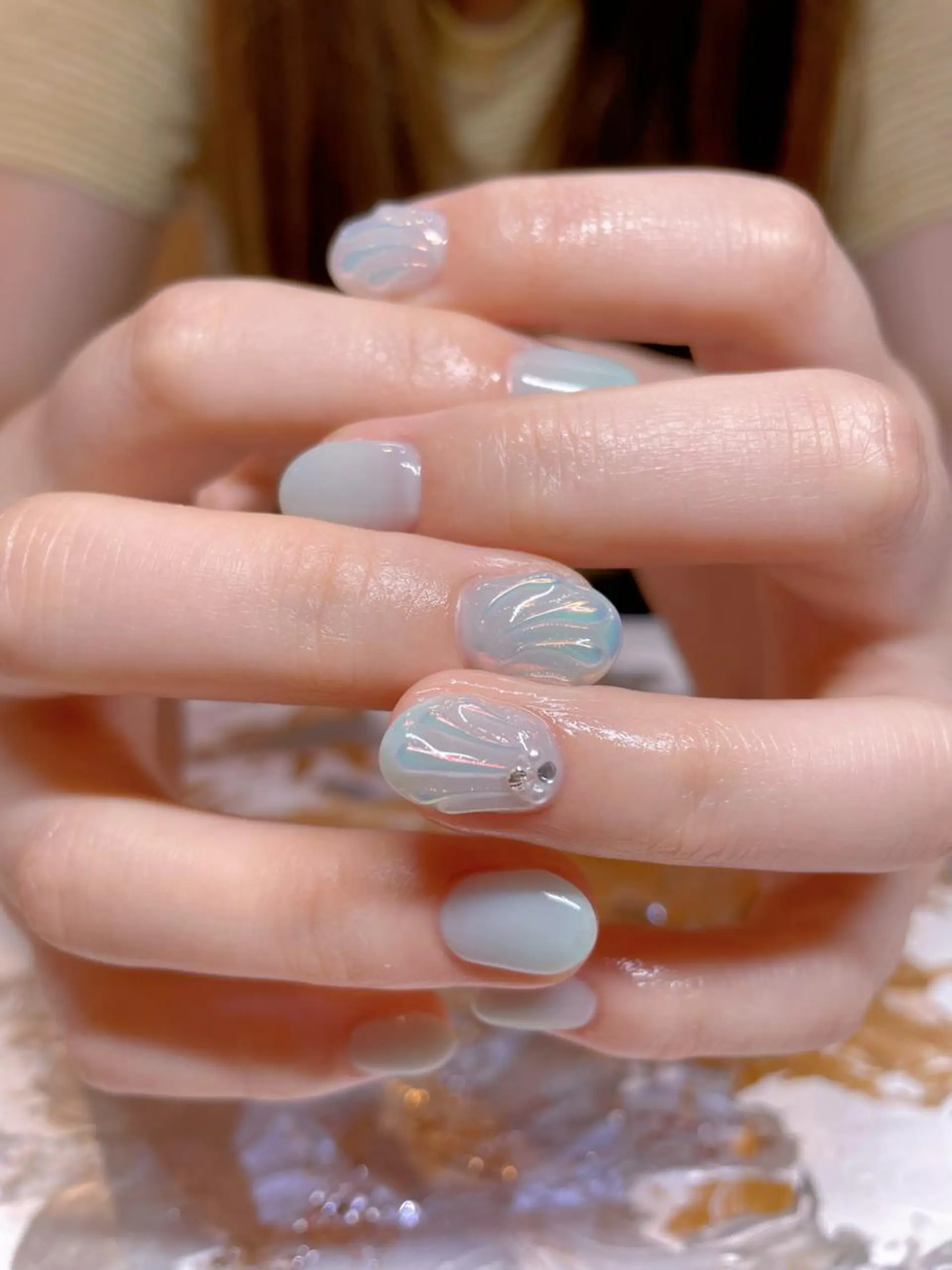 ネイル オーロラネイル ぷっくりネイル ハンドネイル ネイリスト ❄️ユキ❄️のネイルデザイン