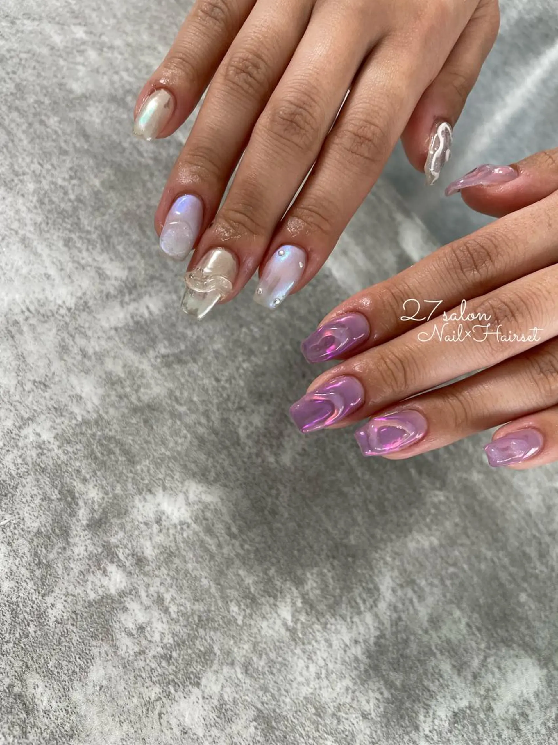 ネイル オーロラネイル 氷ネイル・うるうるネイル 27salon yuinaのネイルデザイン