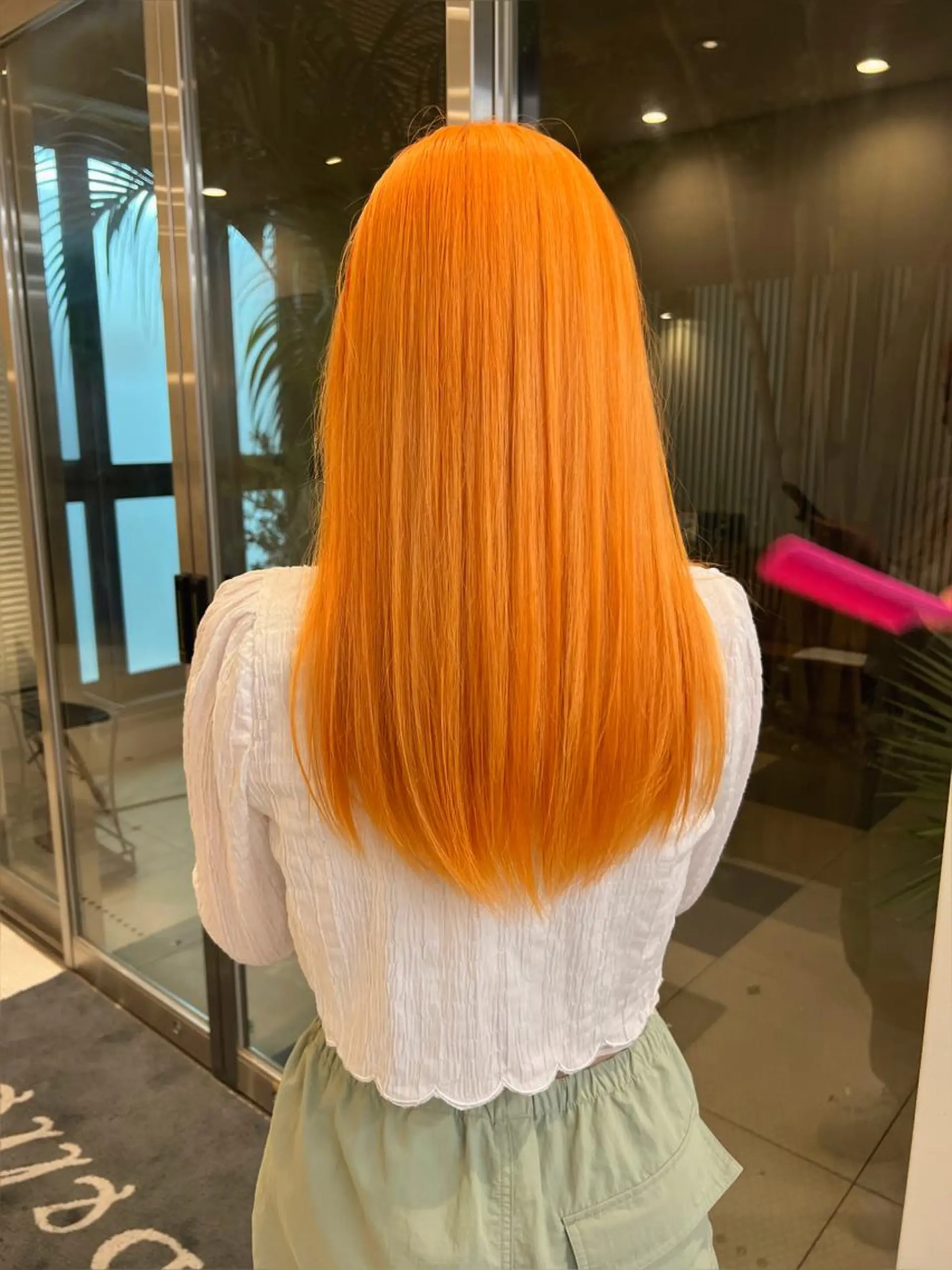 ロング カラー ブリーチ ハイトーンカラー オレンジ カット ヘアカラー トリートメント belle   表参道　terrace所属・抜きっぱなしブロンド /ハイトーン/カナタのヘアスタイル