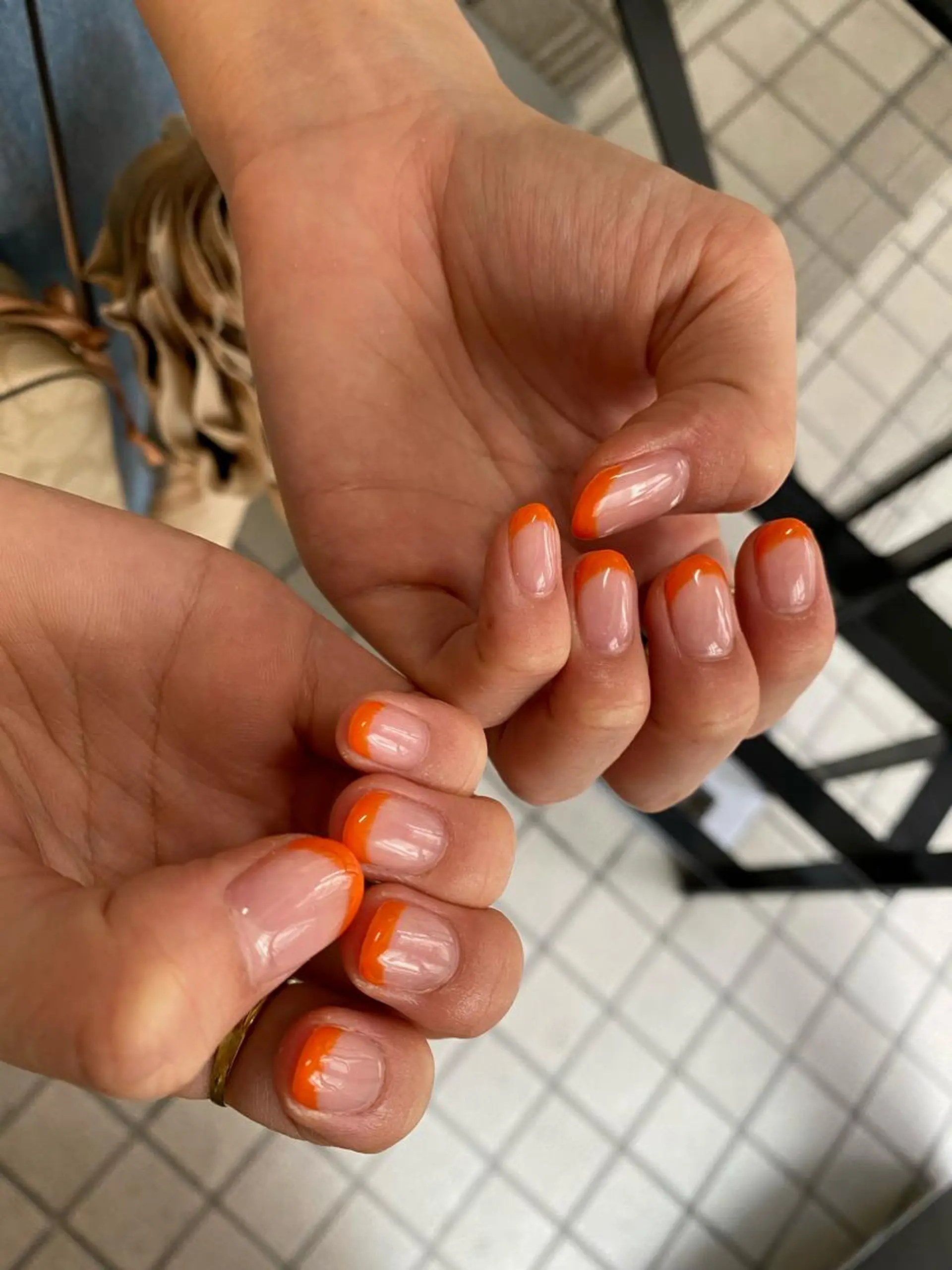 ネイル フレンチネイル オレンジ Yarm As Etel.のネイルデザイン