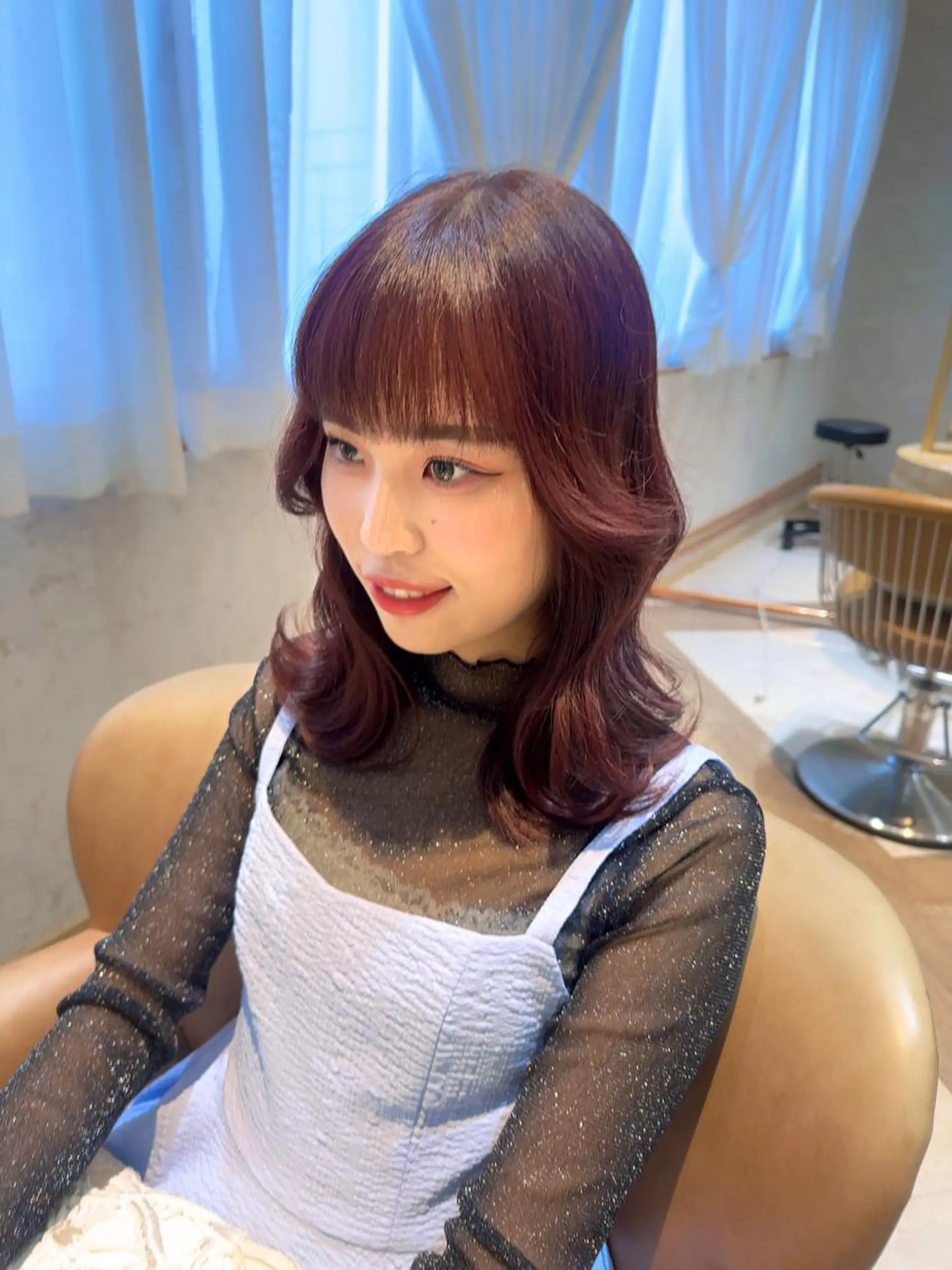 セミロング ピンクブラウン くびれヘア カット ヘアカラー トリートメント Kanami/韓国風 /艶カラーのヘアスタイル