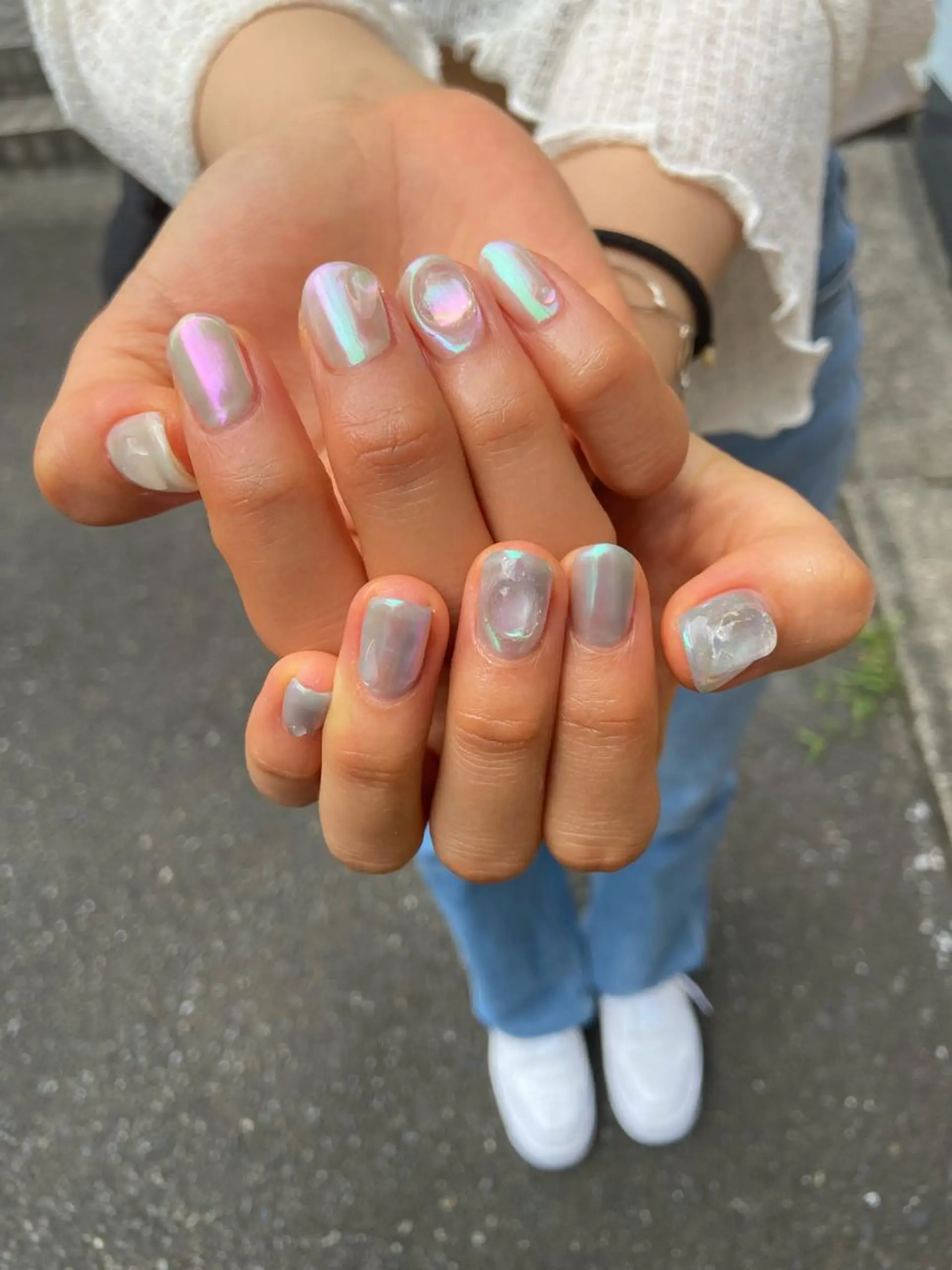 ネイル アートネイル オーロラネイル クリアネイル フレンチネイル グリーン . unffのネイルデザイン